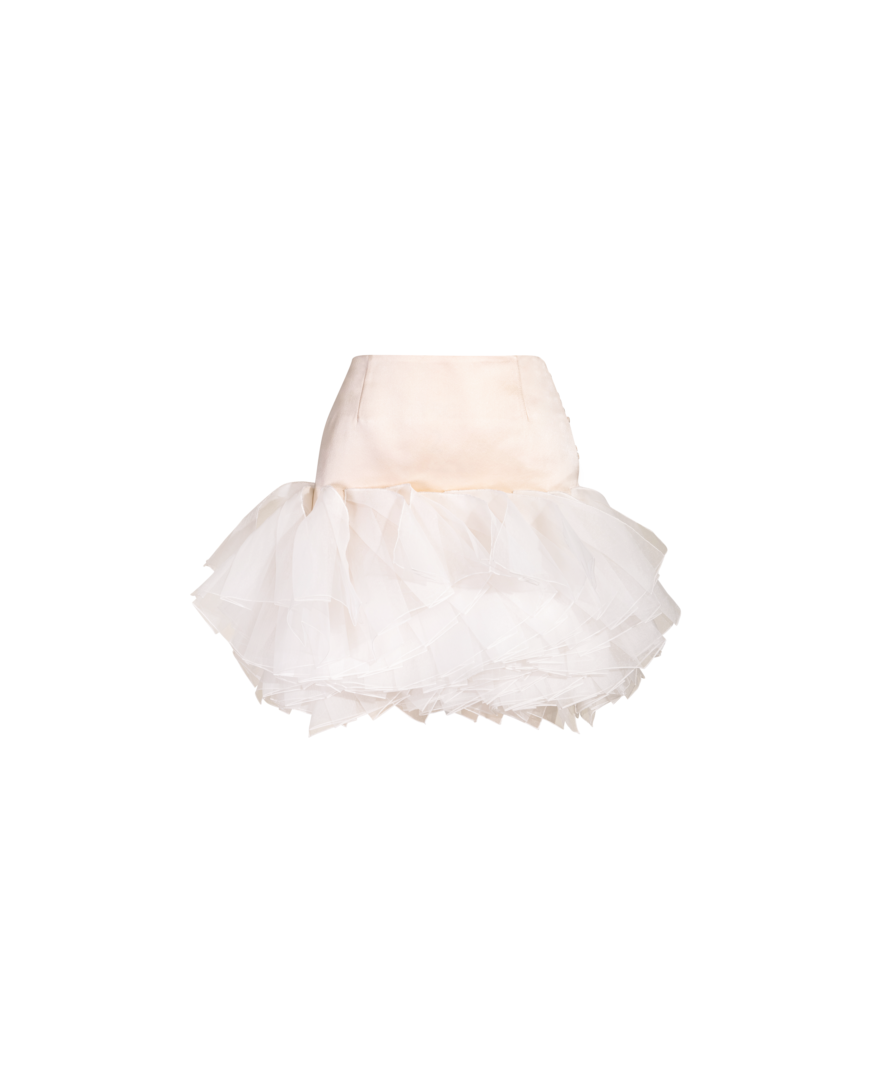 A/W 2003 Ecru Silk Mini Skirt with Organza Layered Ruffle Hem