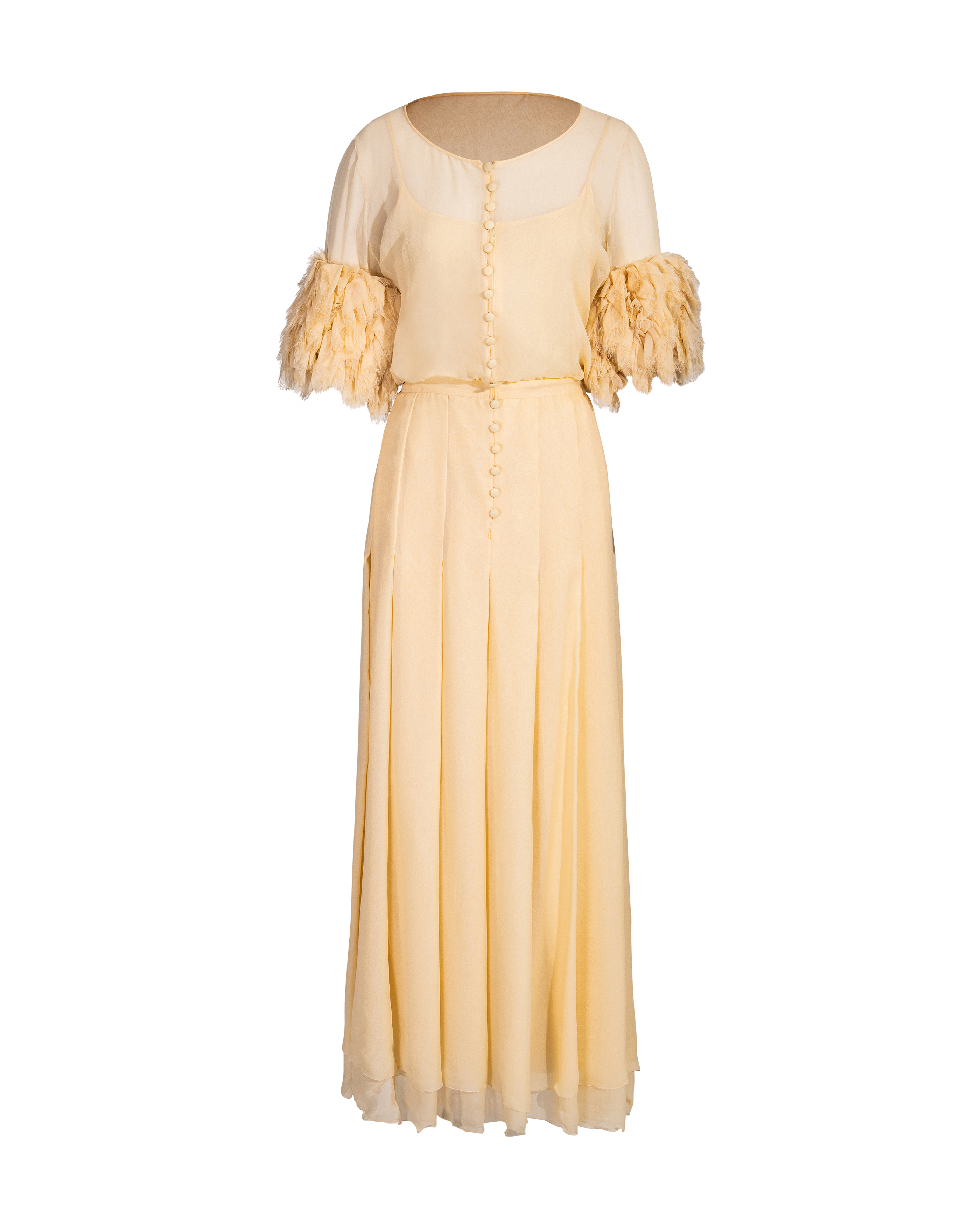 S/S 1984 Butter Yellow Silk Chiffon Gown