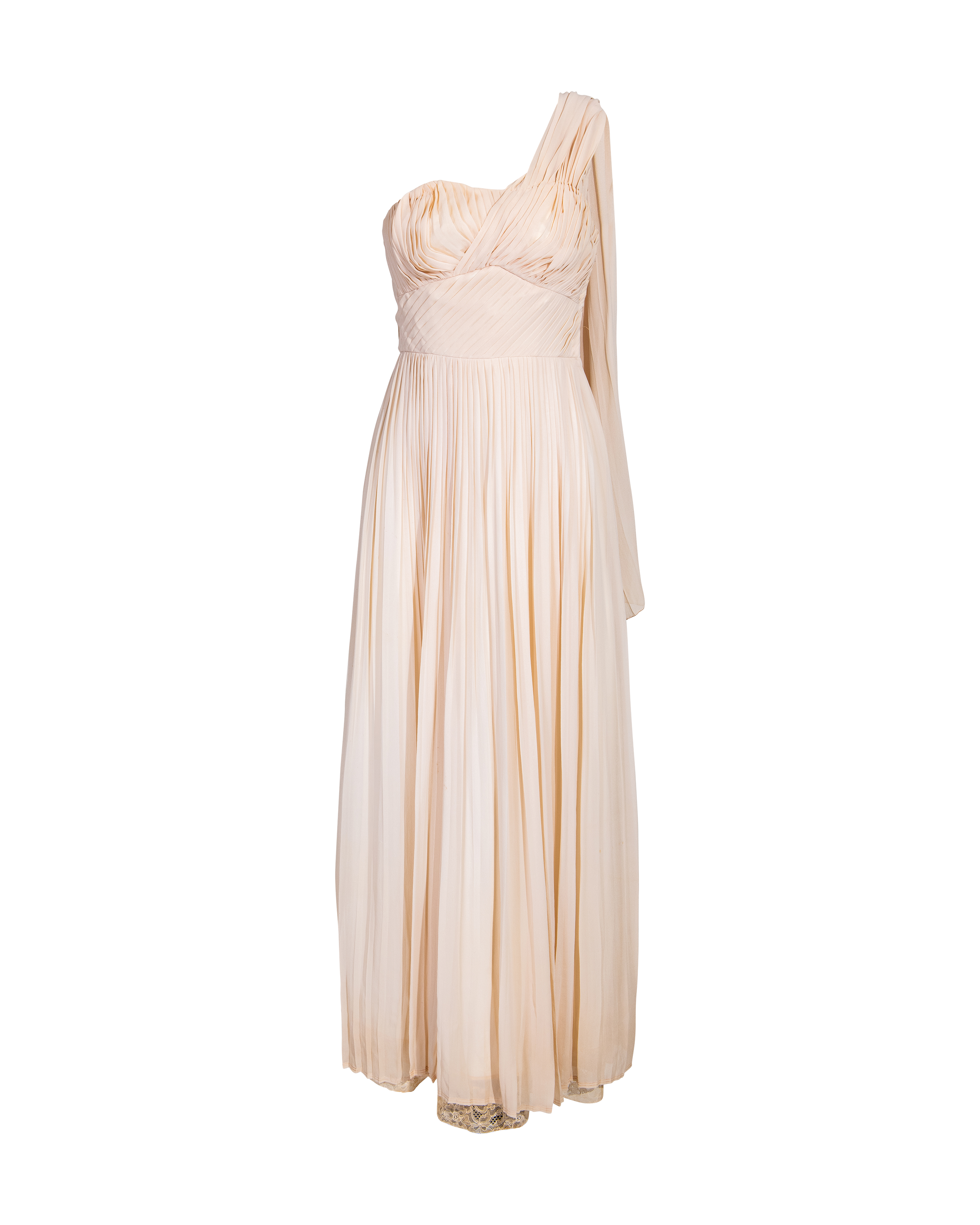 1950's Ecru Pleated Gown with Sash