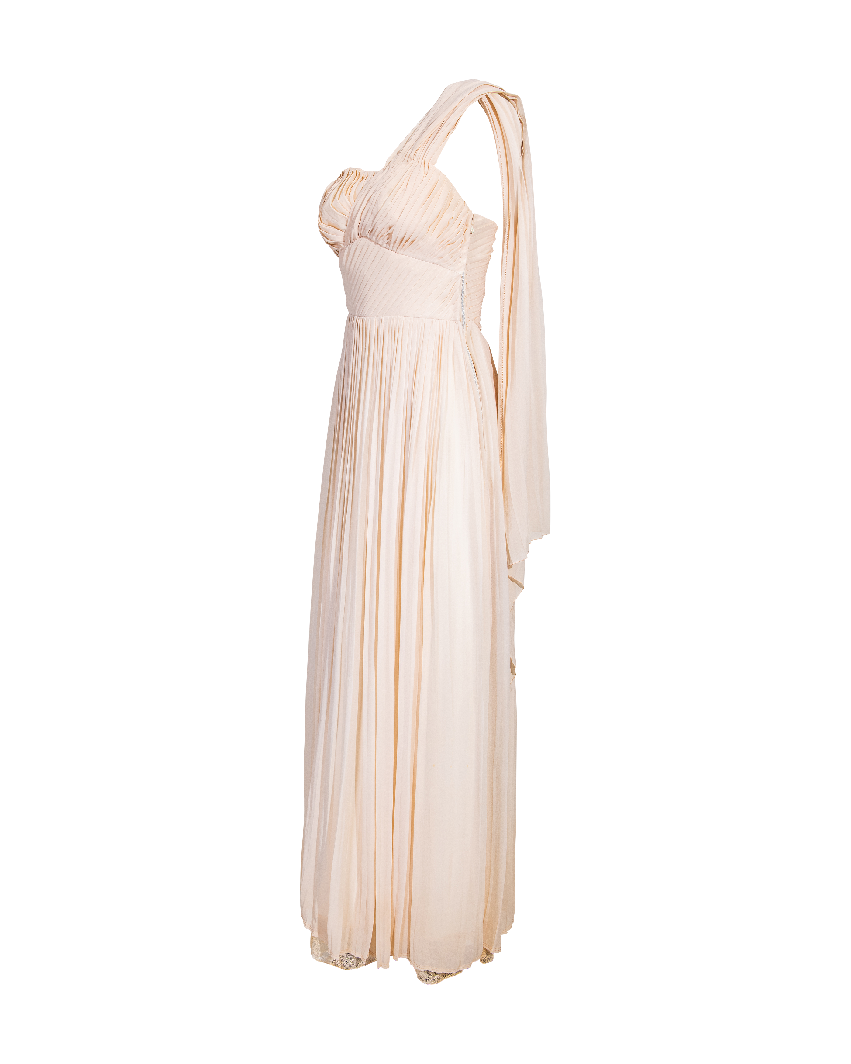 1950's Ecru Pleated Gown with Sash