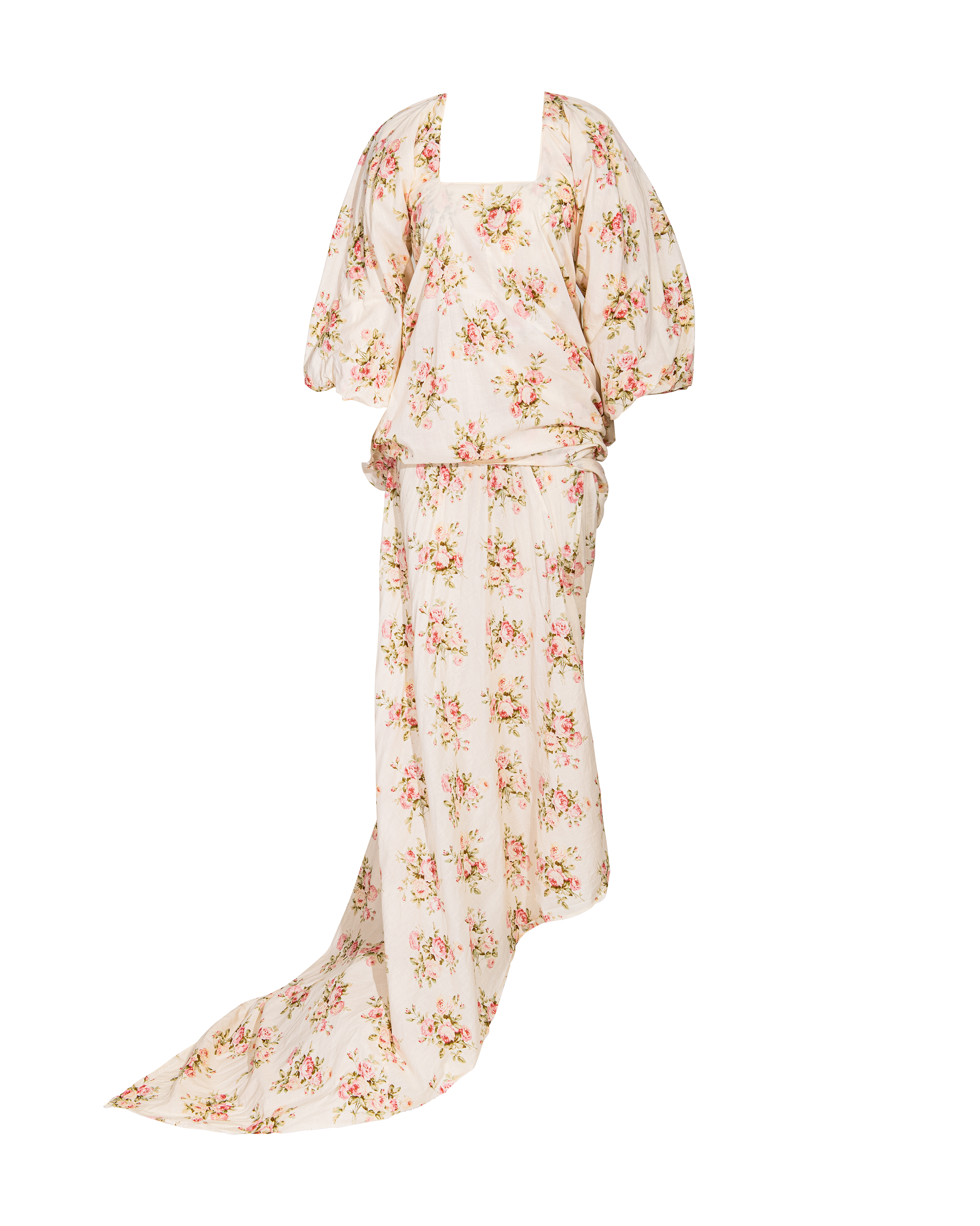 S/S 2008 Ecru Cotton Dress with Pink Floral Pattern