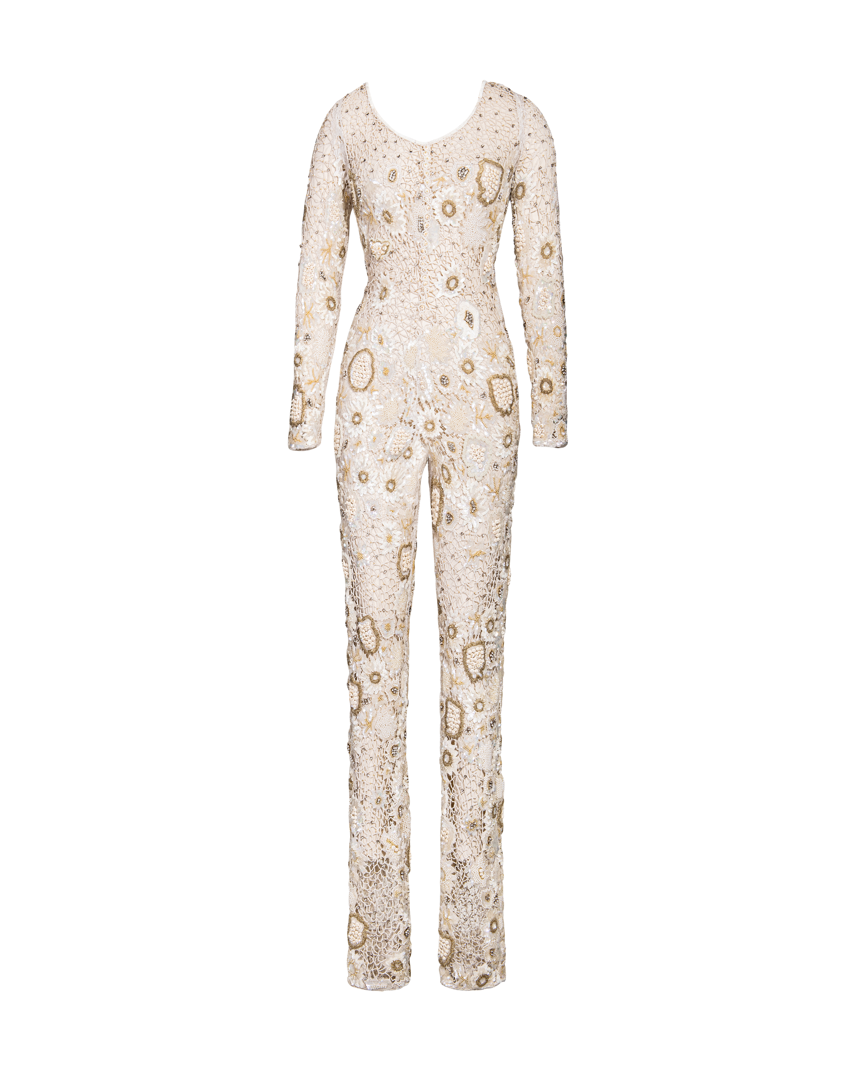 A/W 1994 Haute Couture Embellished Embroidered Floral Jumpsuit