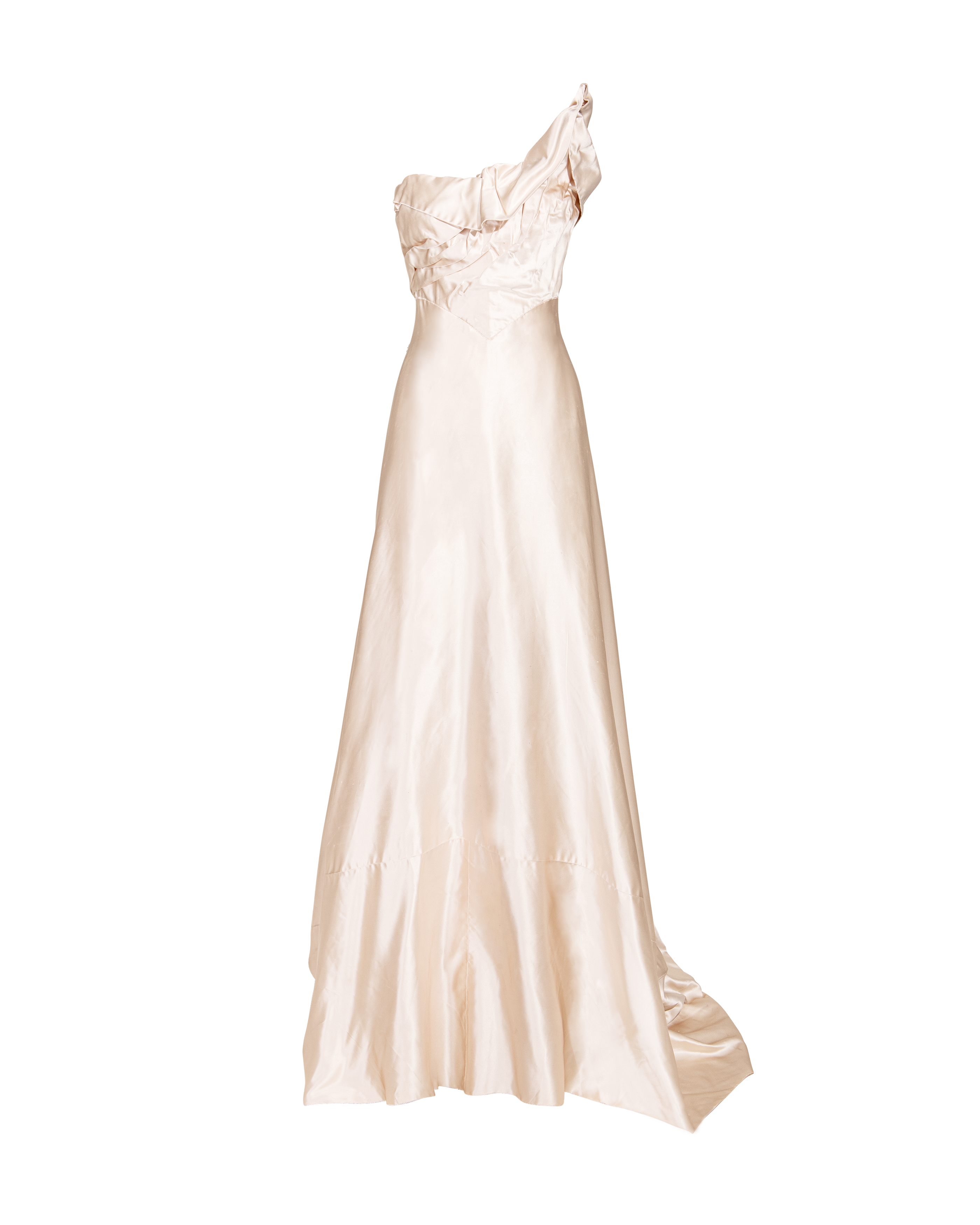 1940's Haute Couture Strapless High-Low Cream Silk Gown