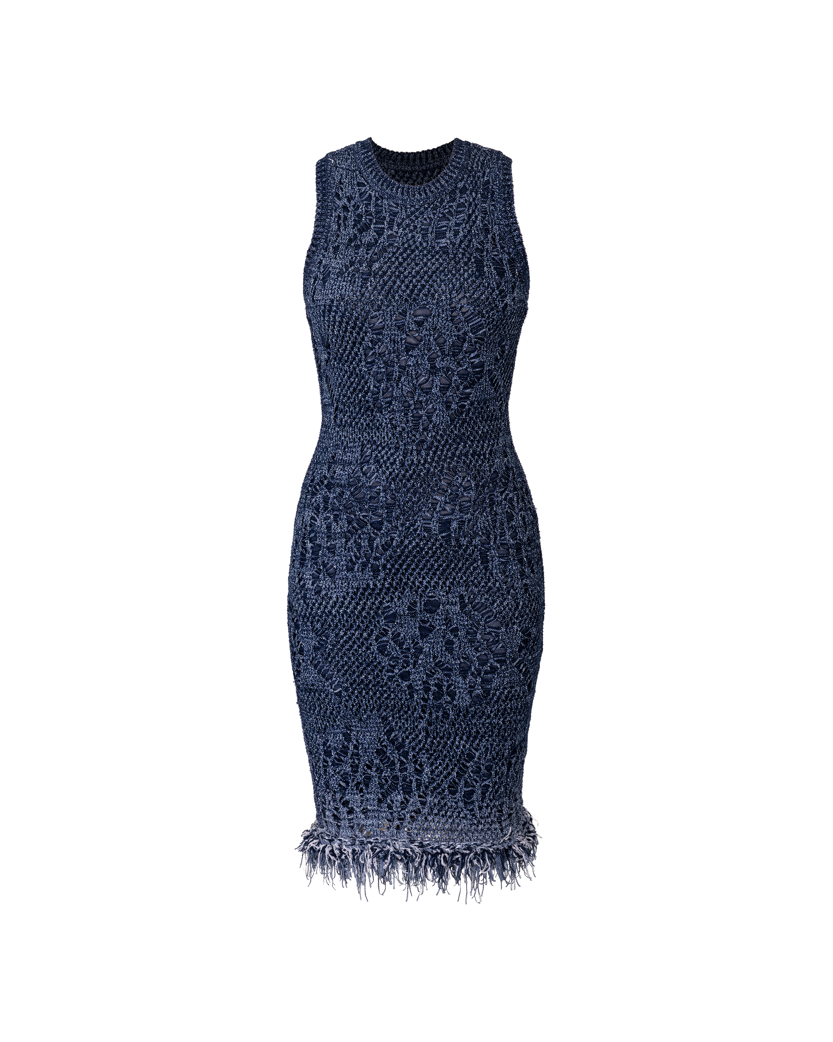 S/S 2000 Blue Knit Dress with Fringe Trim