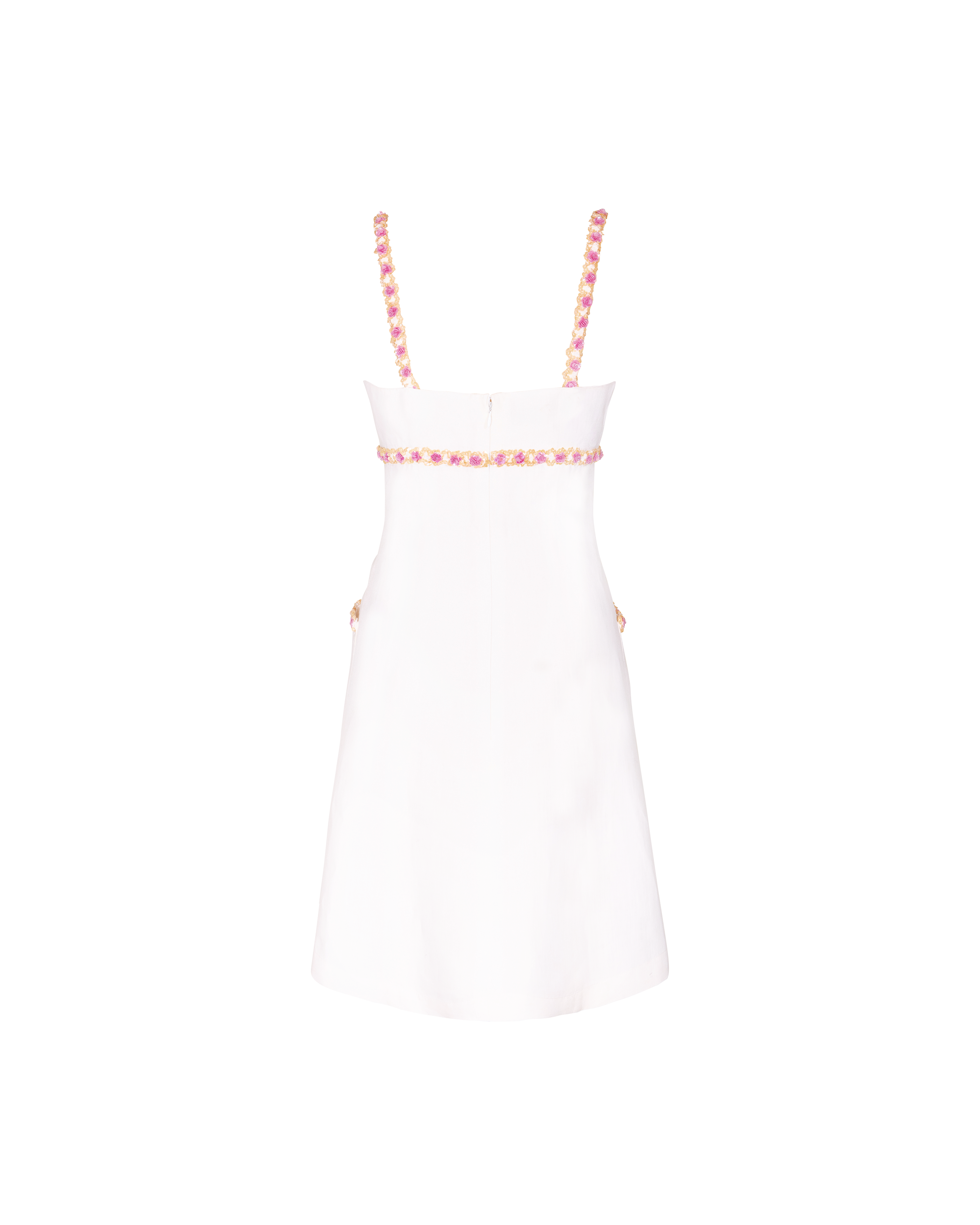 S/S 1996 White Linen Mini Dress with 3D Floral Trim