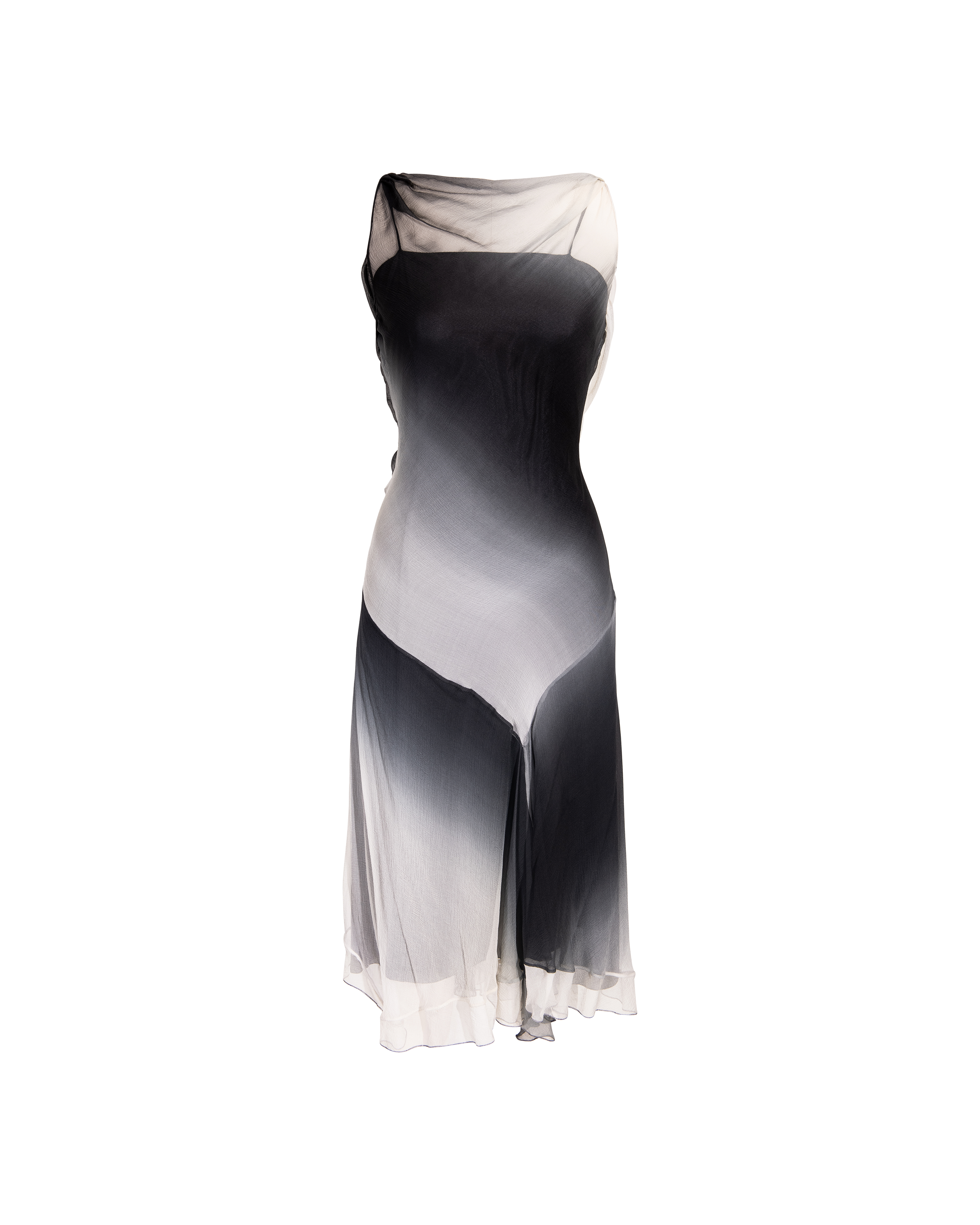 S/S 2004 Gray and Black Silk Chiffon Gradient Dress