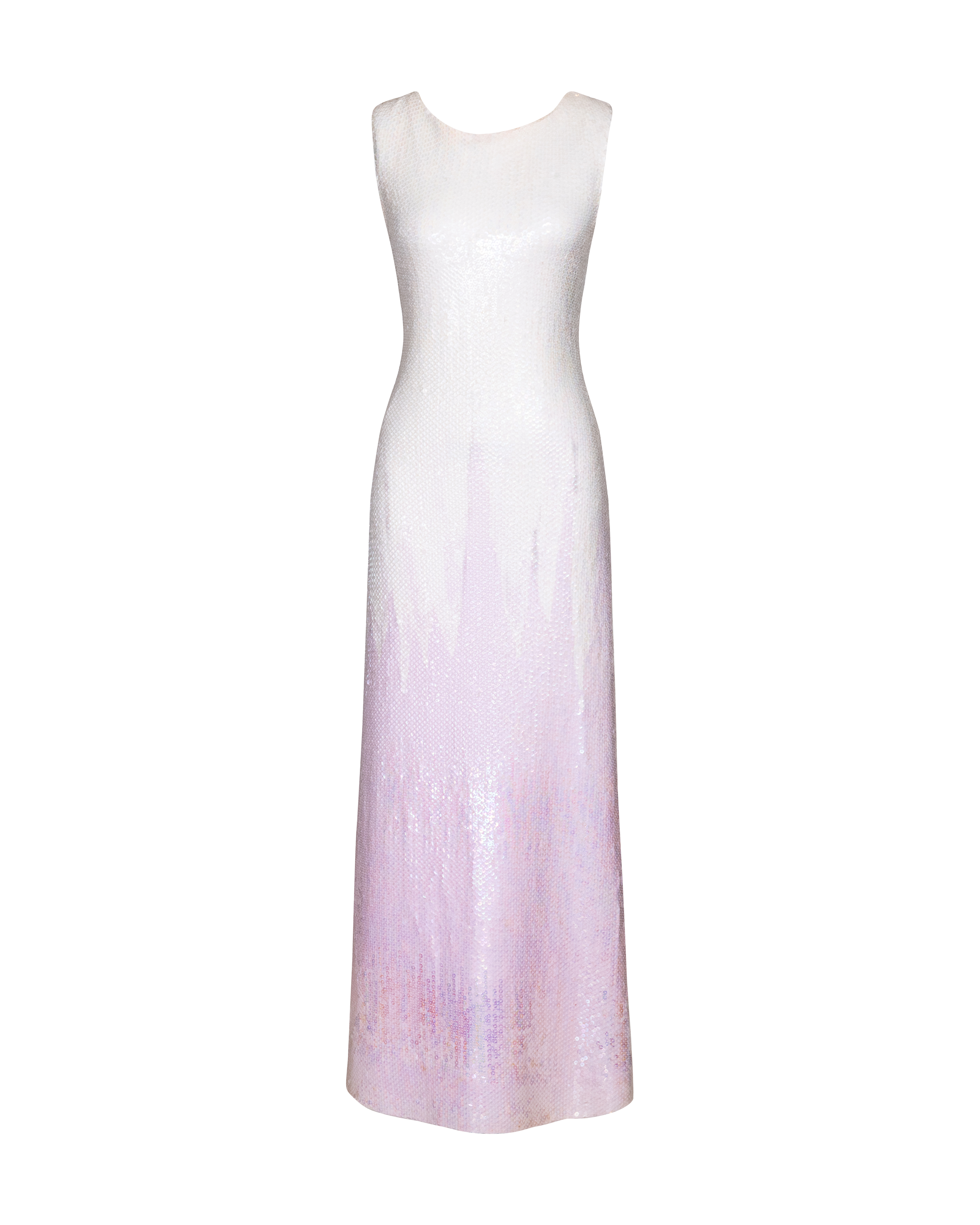 A/W 1973 Sleeveless Geometric Point Sequin Gradient Gown