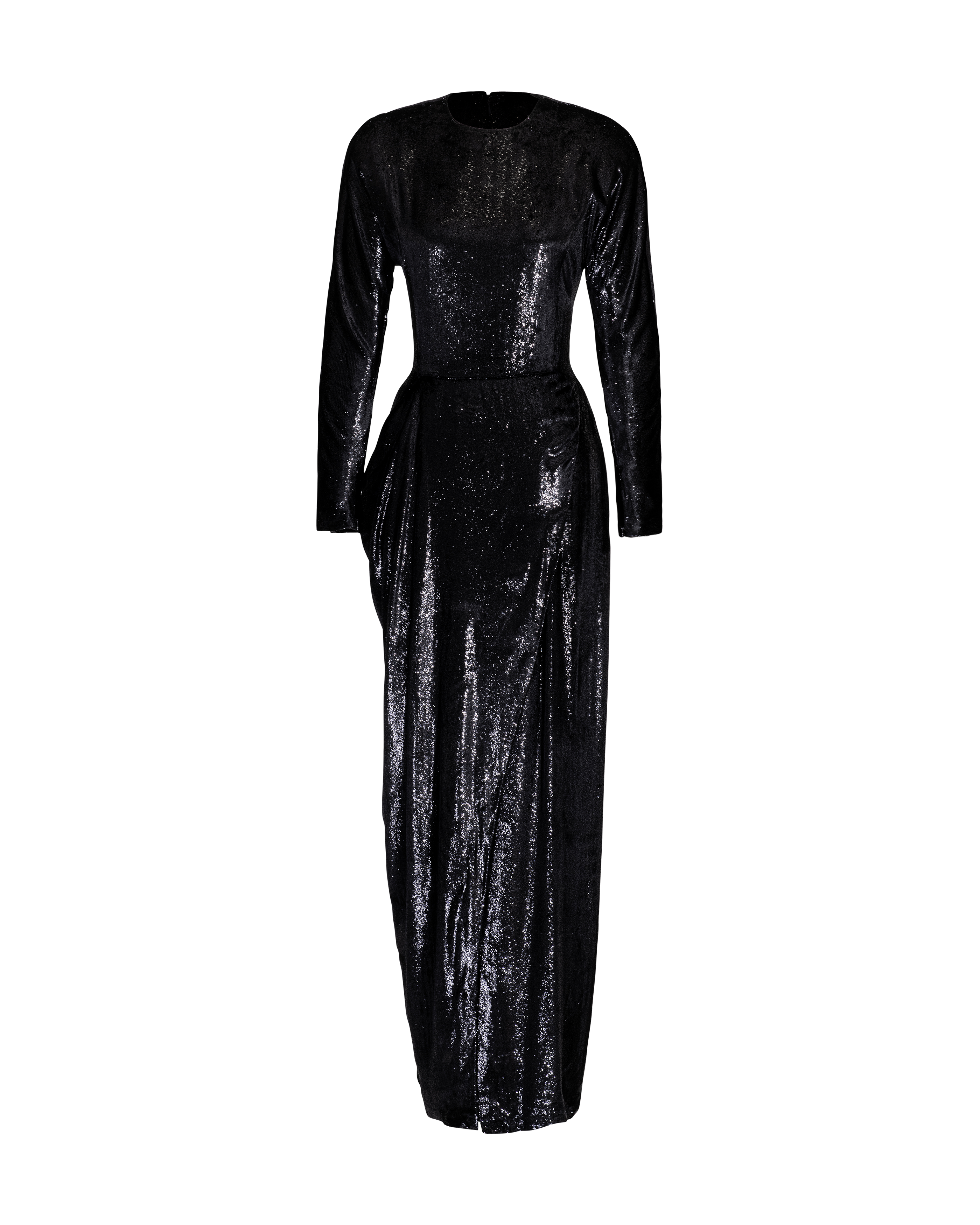 A/W 1989 Black Lamé Long Sleeve Gown