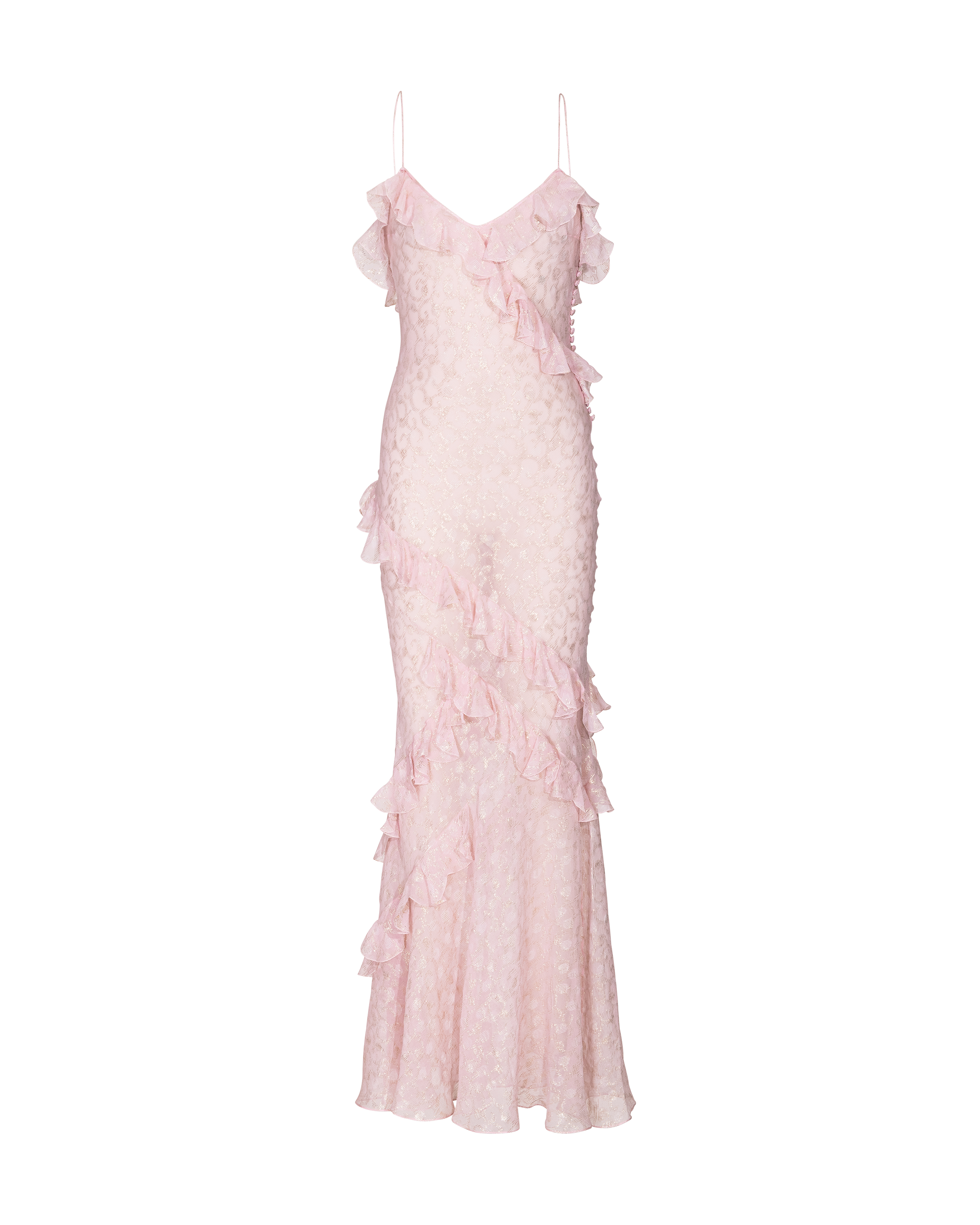 S/S 2004 Sheer Pink and Gold Ruffle Gown