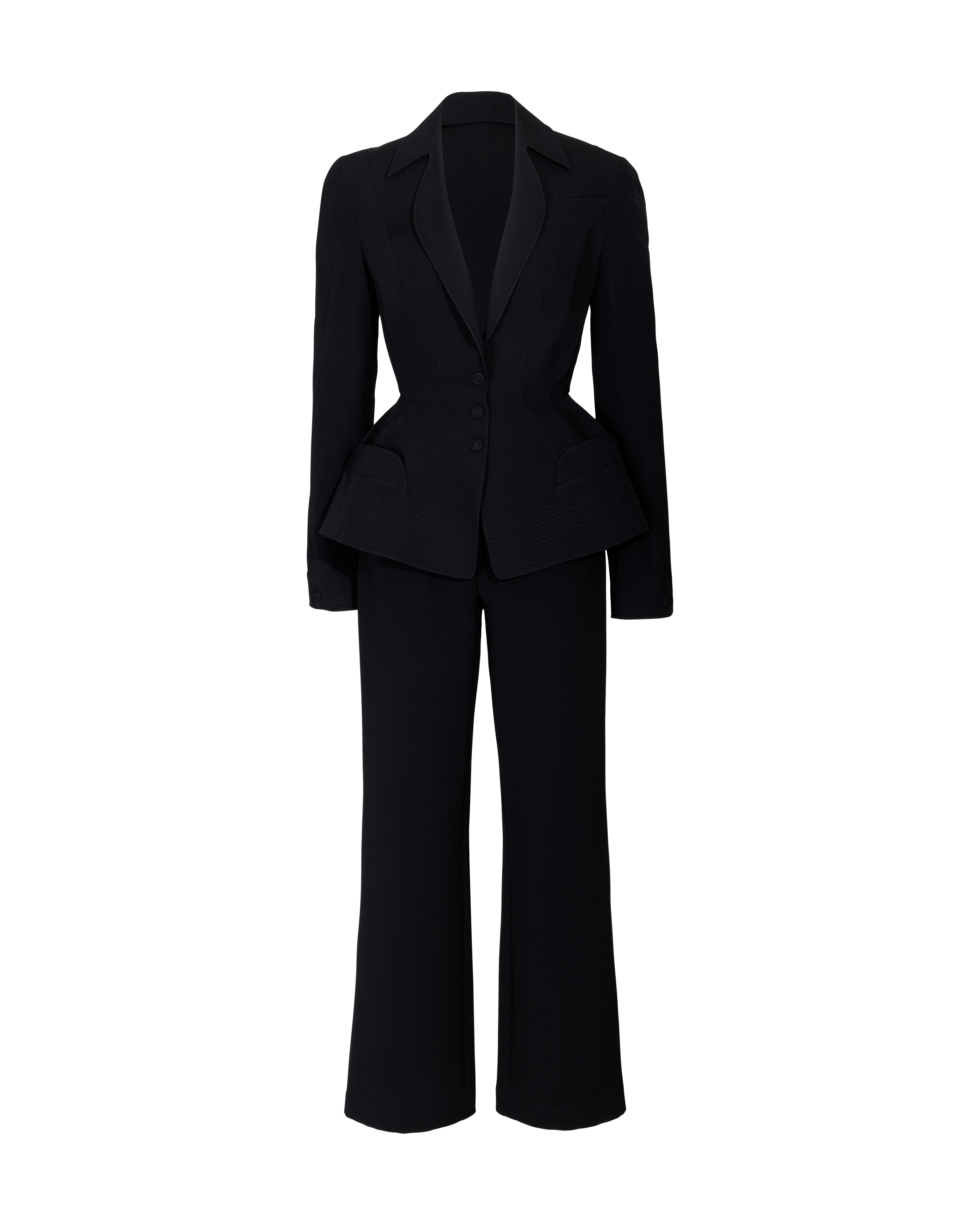 A/W 1987 Black Crepe Blazer and Pant Suit Set