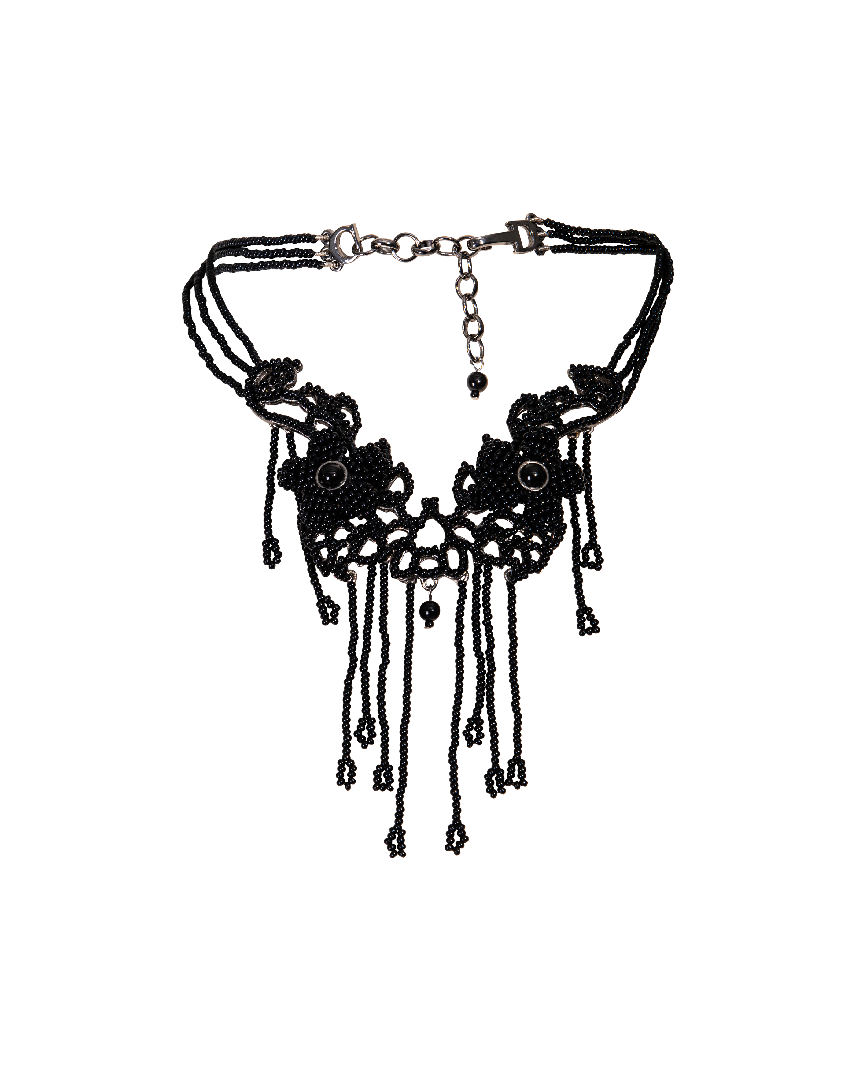 2000's Black Beaded Dangle Choker Necklace