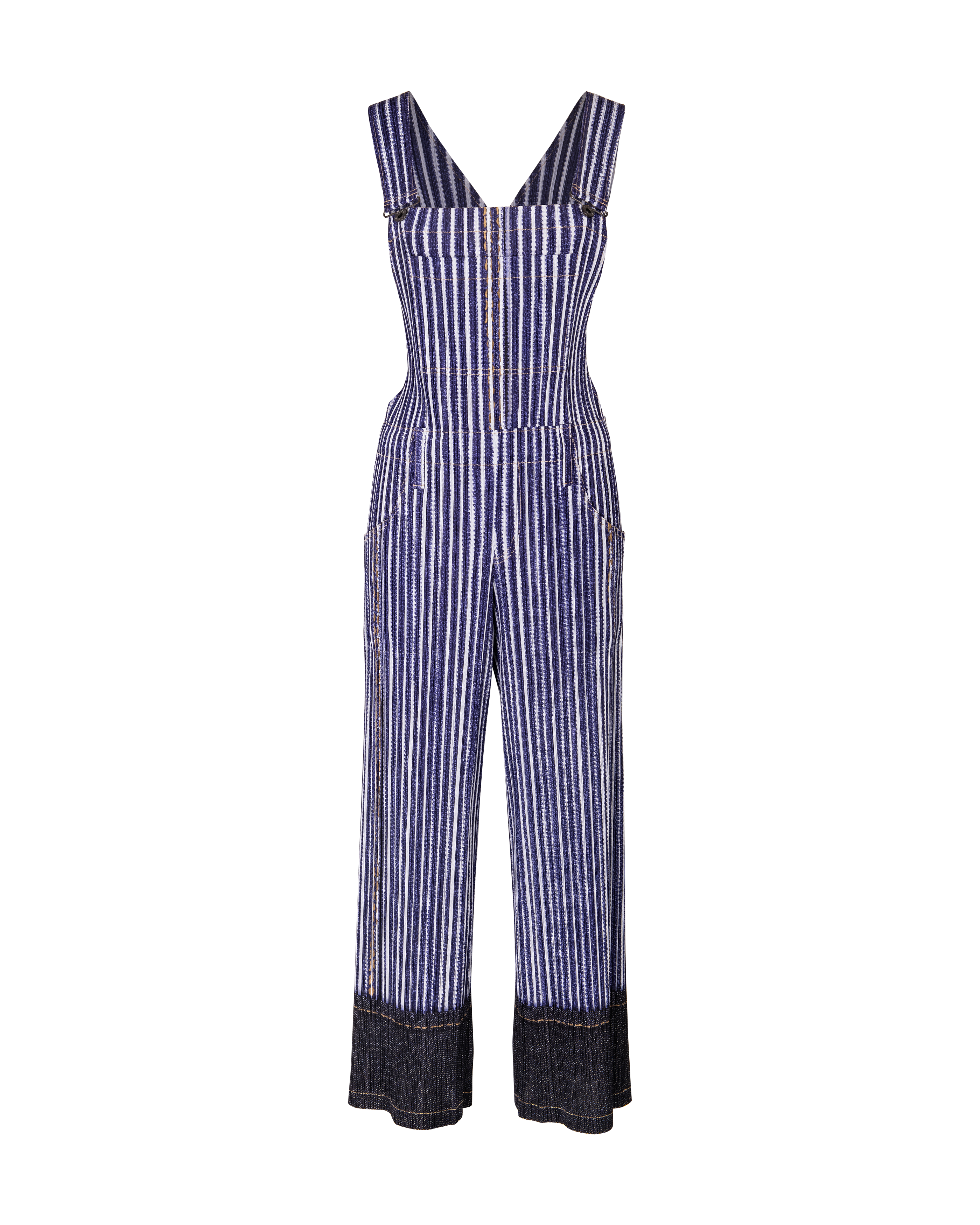 1990's Pleated Blue and White Overalls