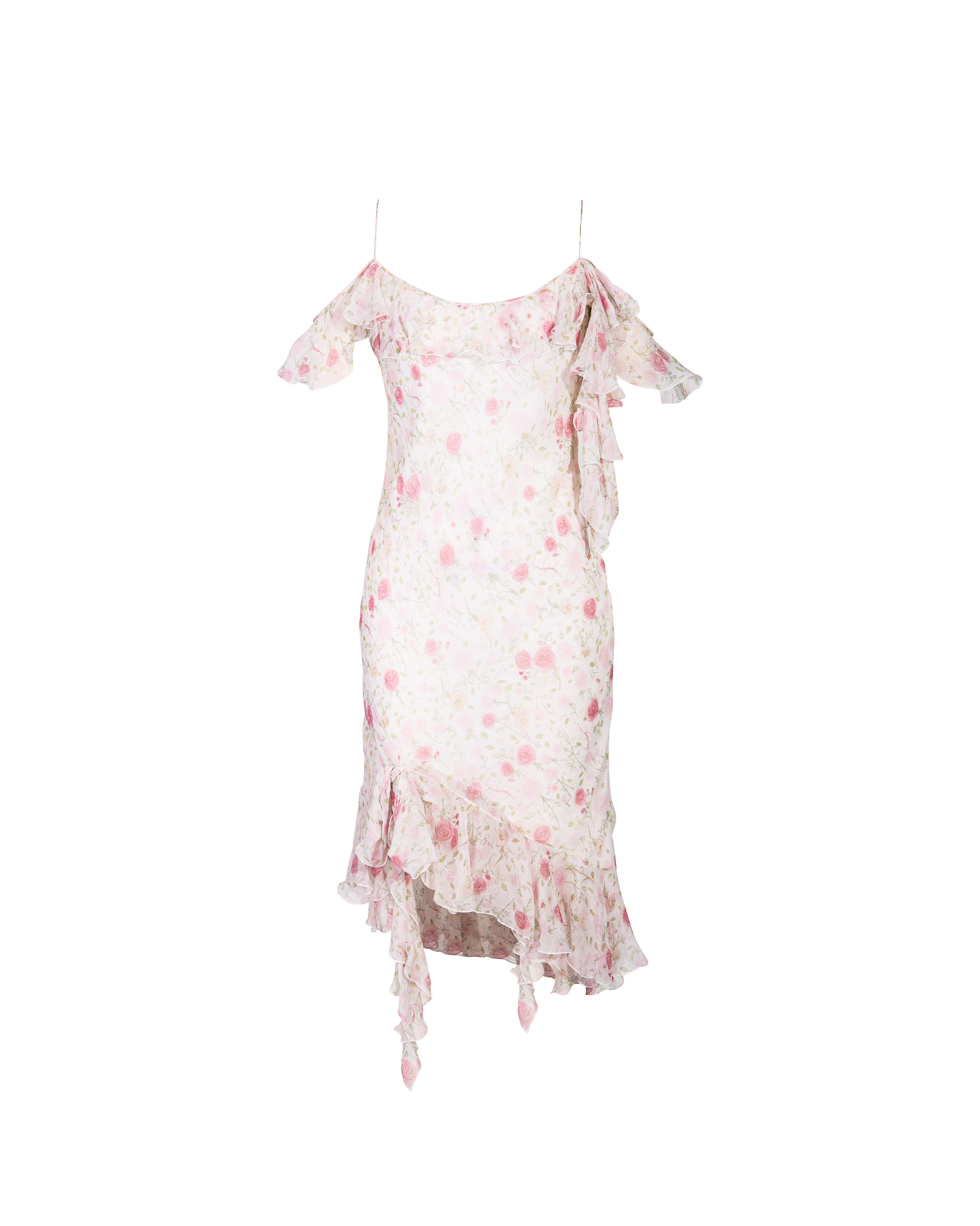 S/S 1999 Rose Print Bias Cut Silk Chiffon Dress
