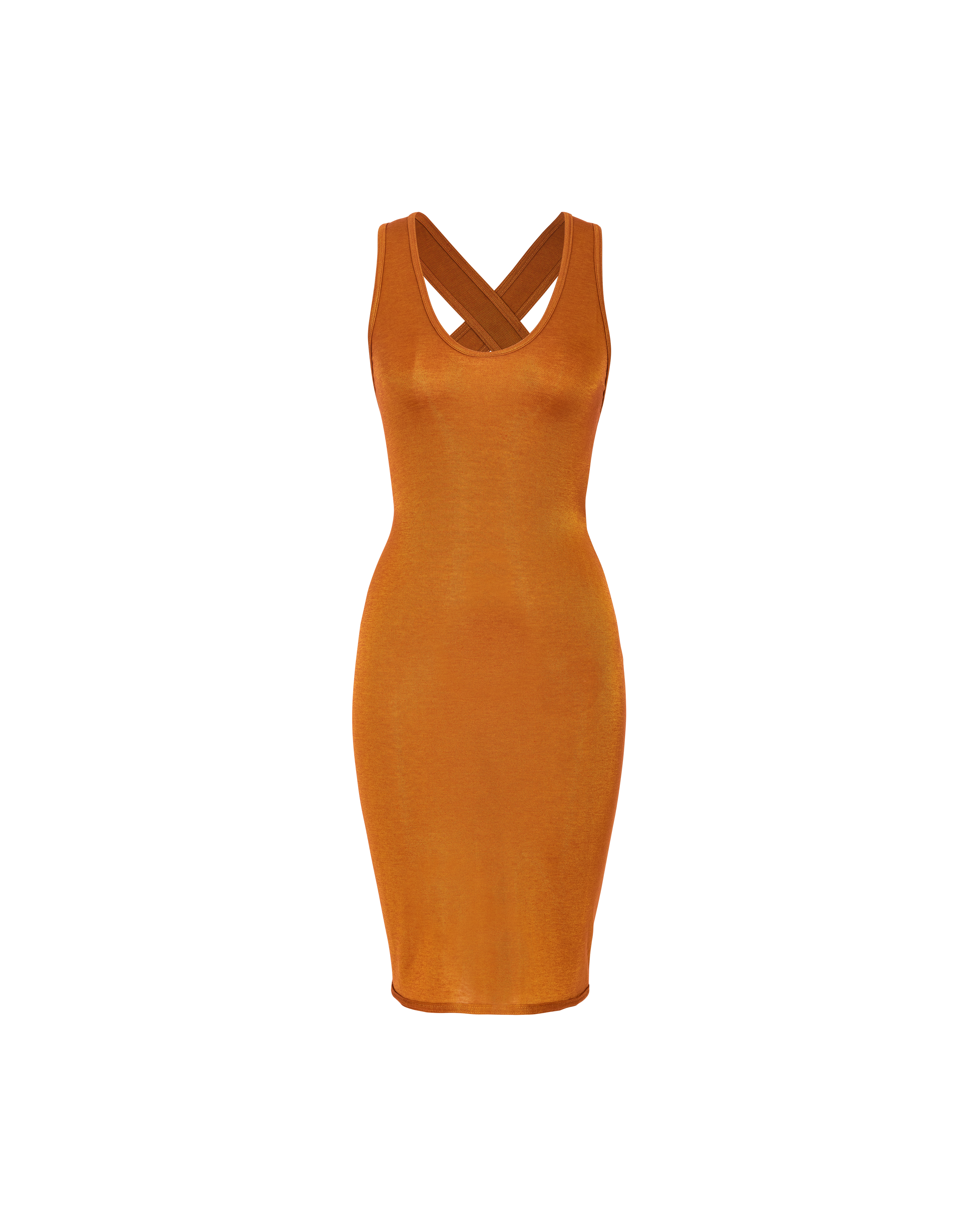 c. 1986 Orange Ochre Scoop Neck Sleeveless Dress