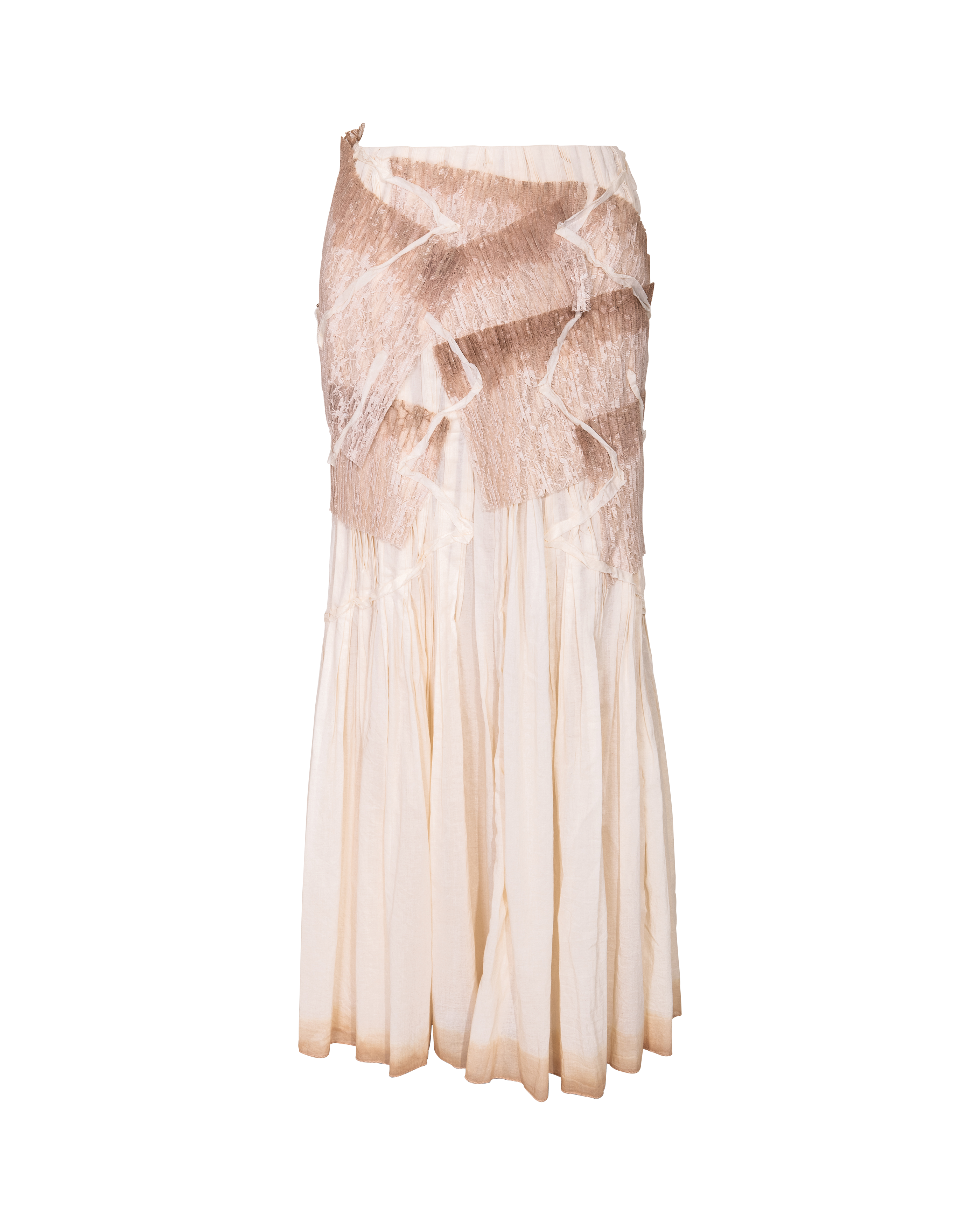 S/S 2003 Neutral Pleated and Lace Maxi Skirt