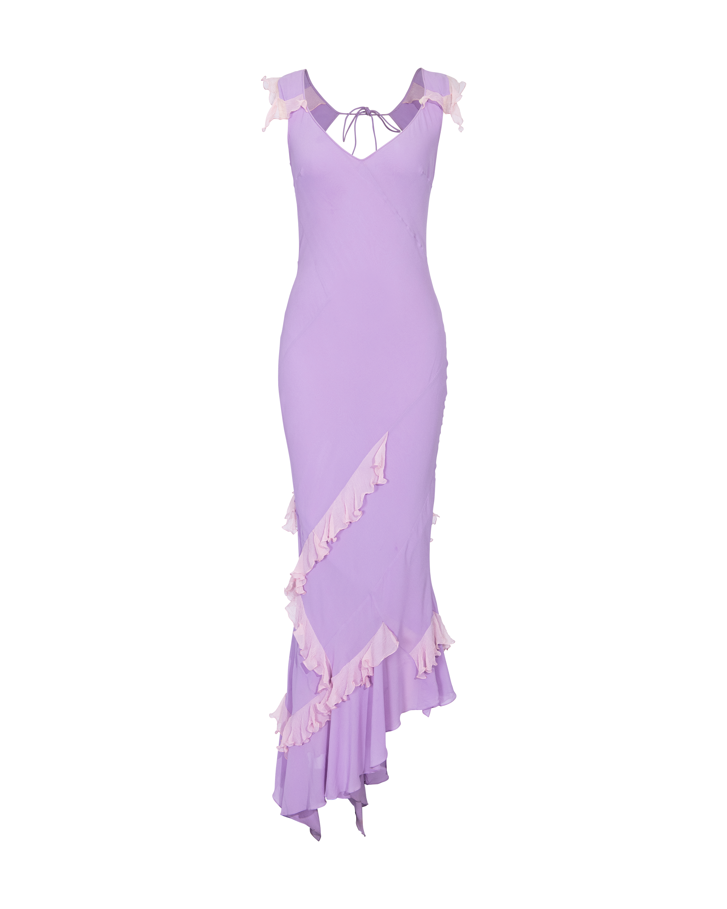 S/S 2004 Lavender Bias Cut Ruffle Gown