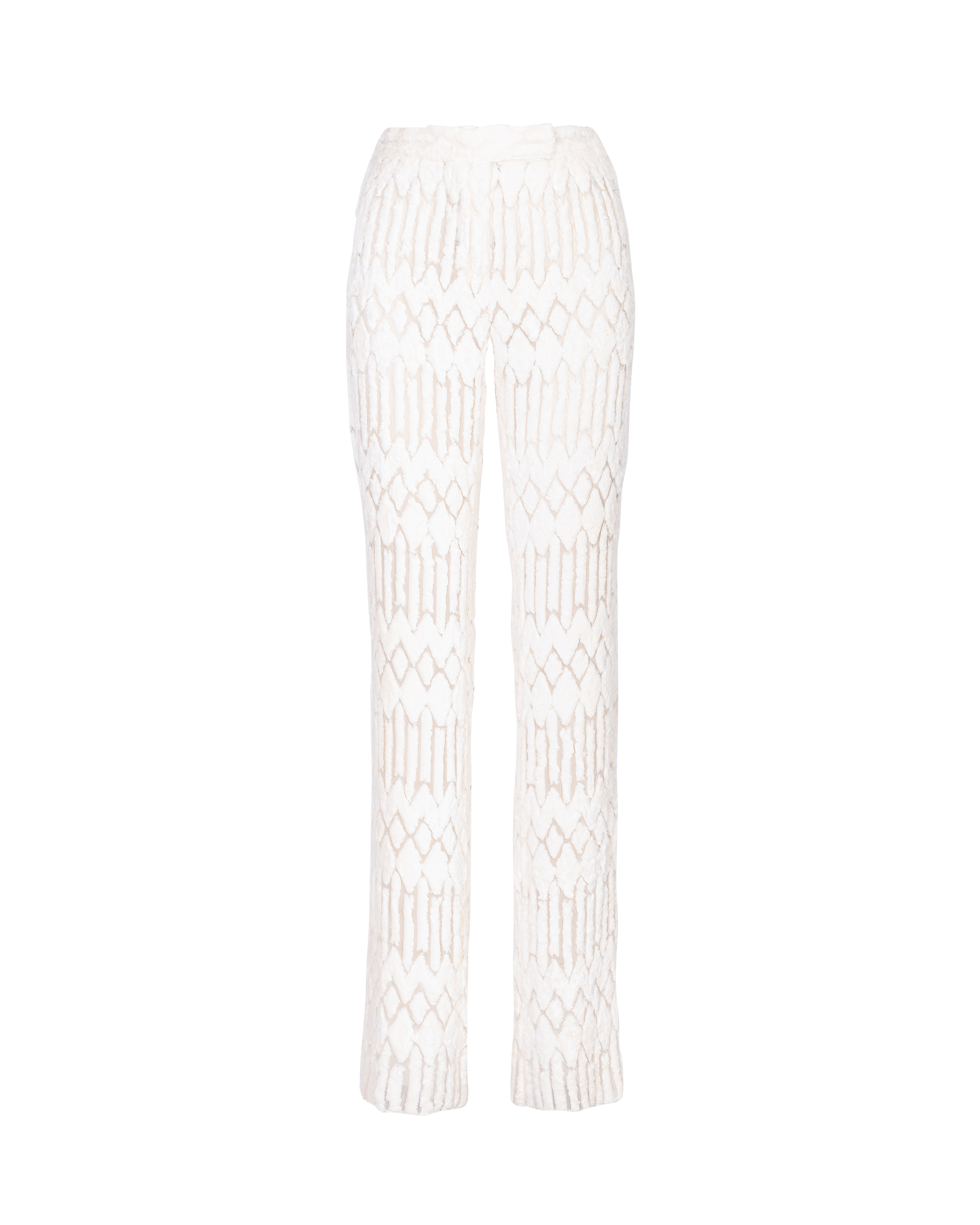 A/W 1999 Ecru Voided Velvet Geometric Pattern Trousers