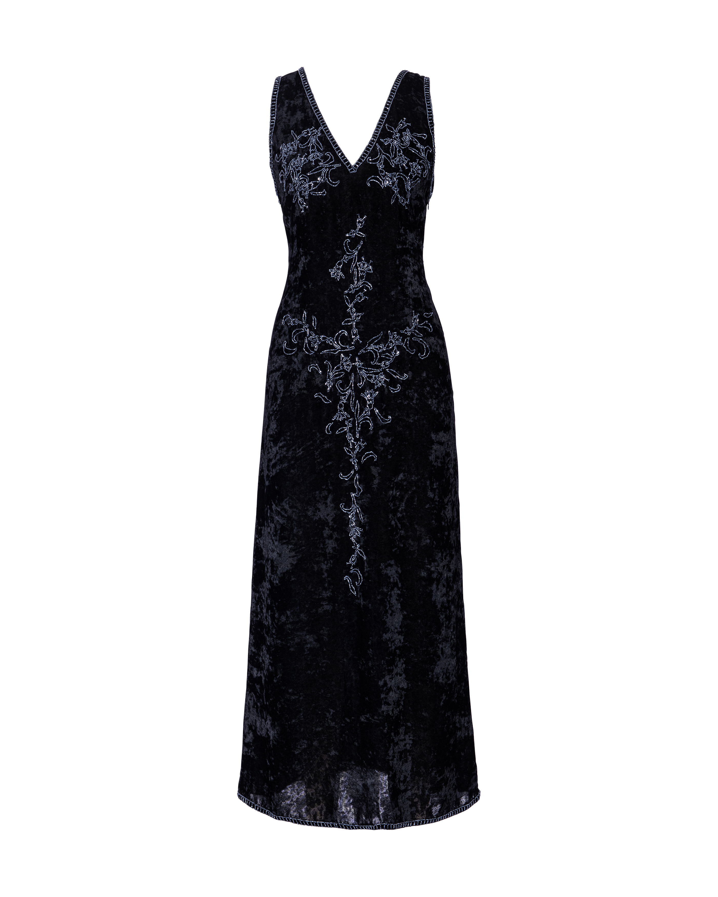 A/W 1997 Black Embellished Crushed Velvet Gown