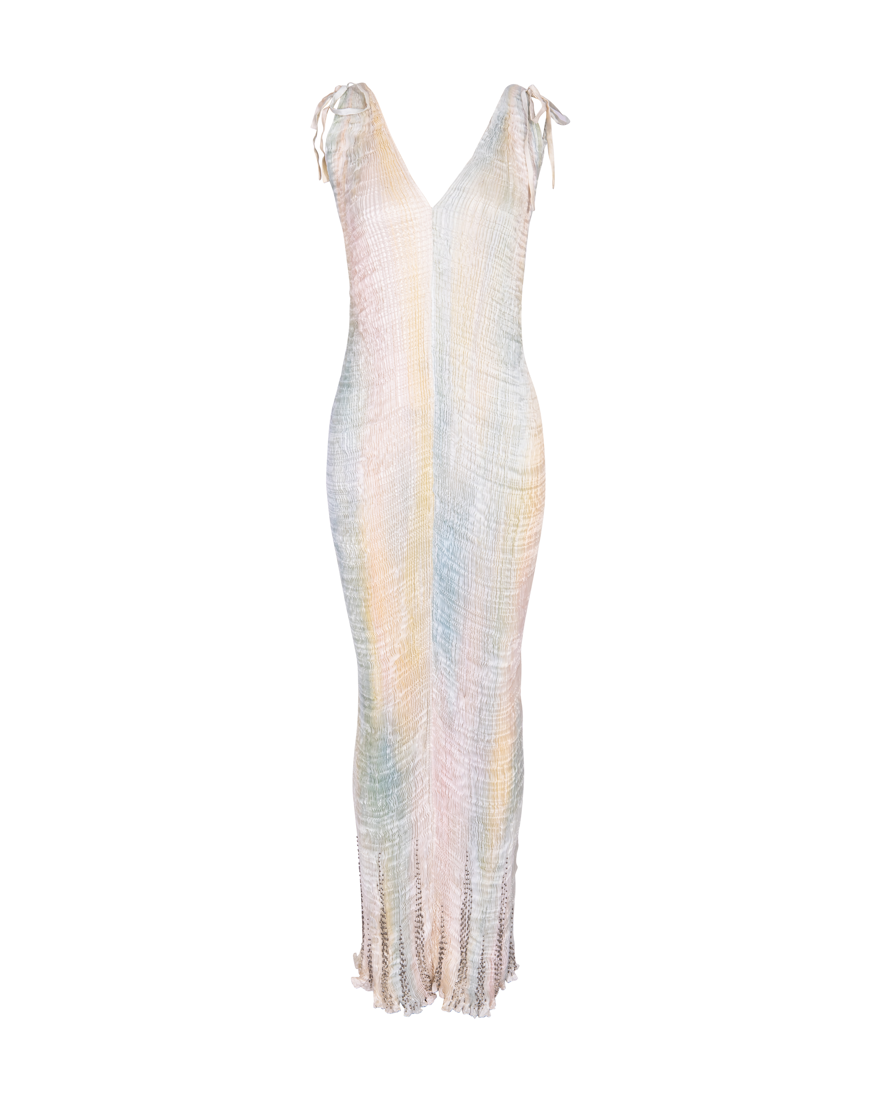 1980's Fortuny Pleated Embellished Pastel Gown