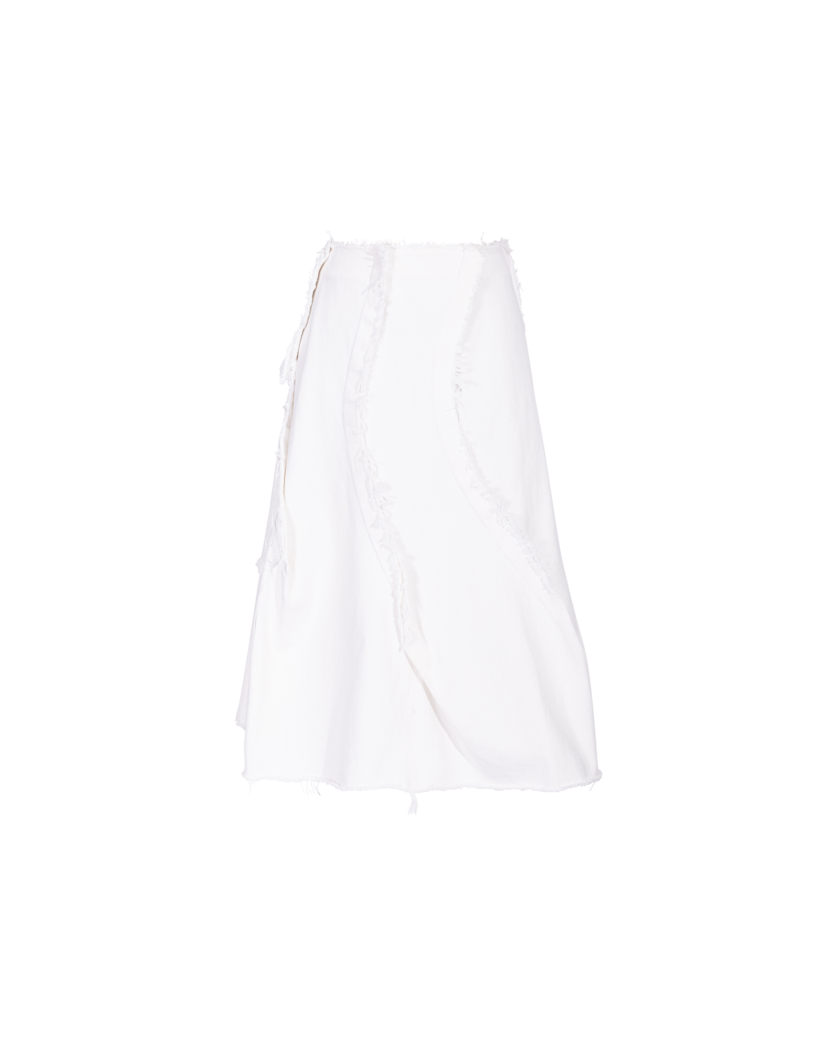 c. 2004 White Denim Skirt with Raw Fringe Details