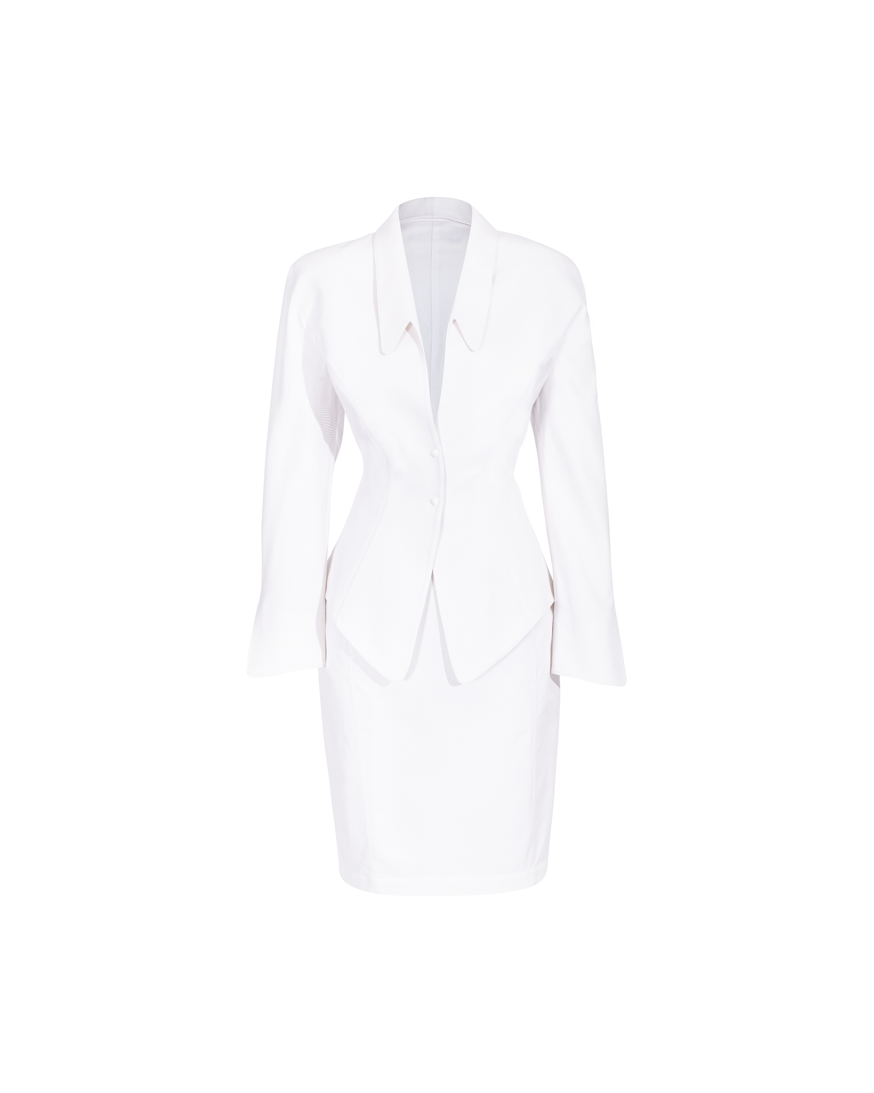 c. 1987 White Cotton Structured Skirt Suit Set