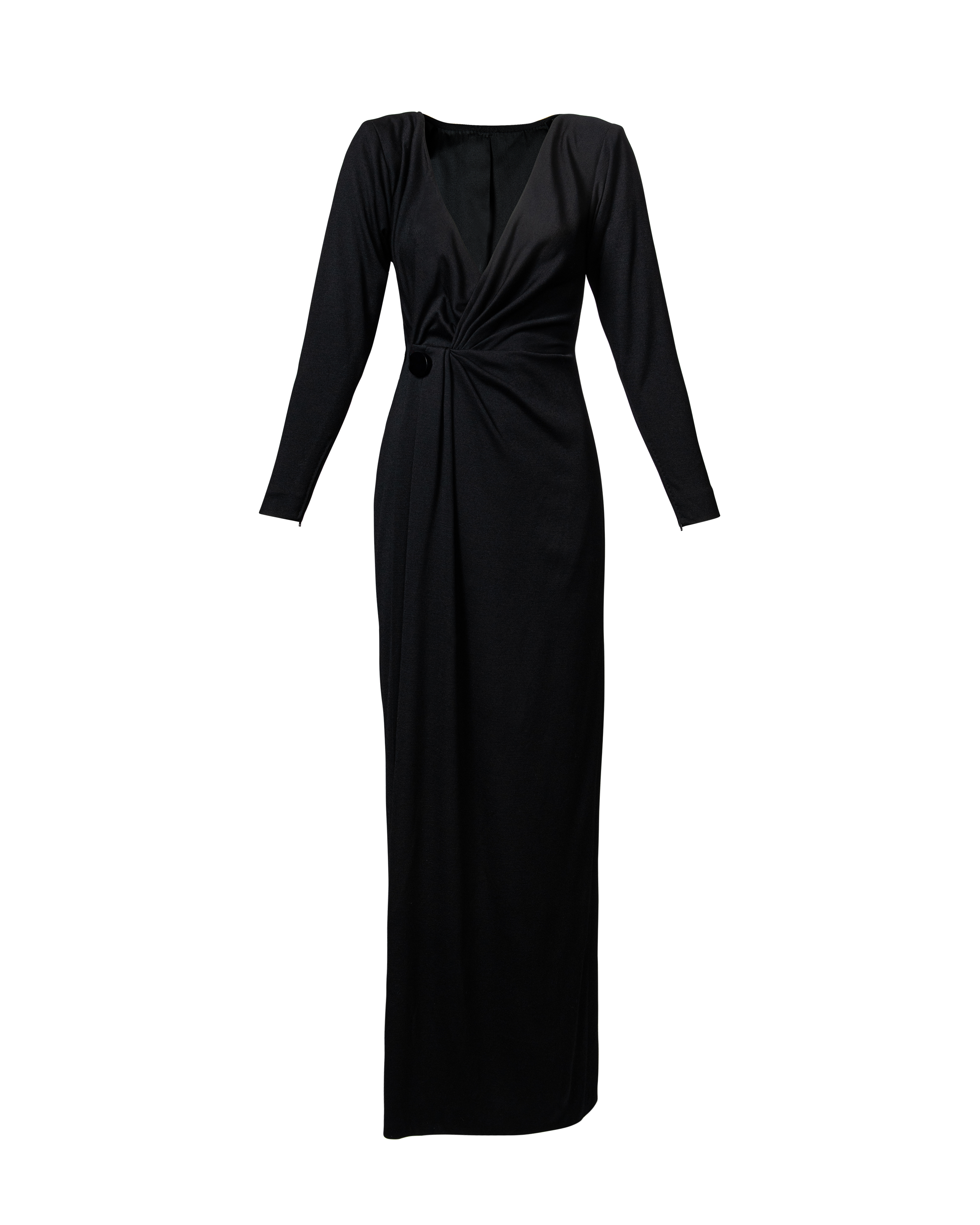 1980's Haute Couture Long Sleeve Black Drape Gown
