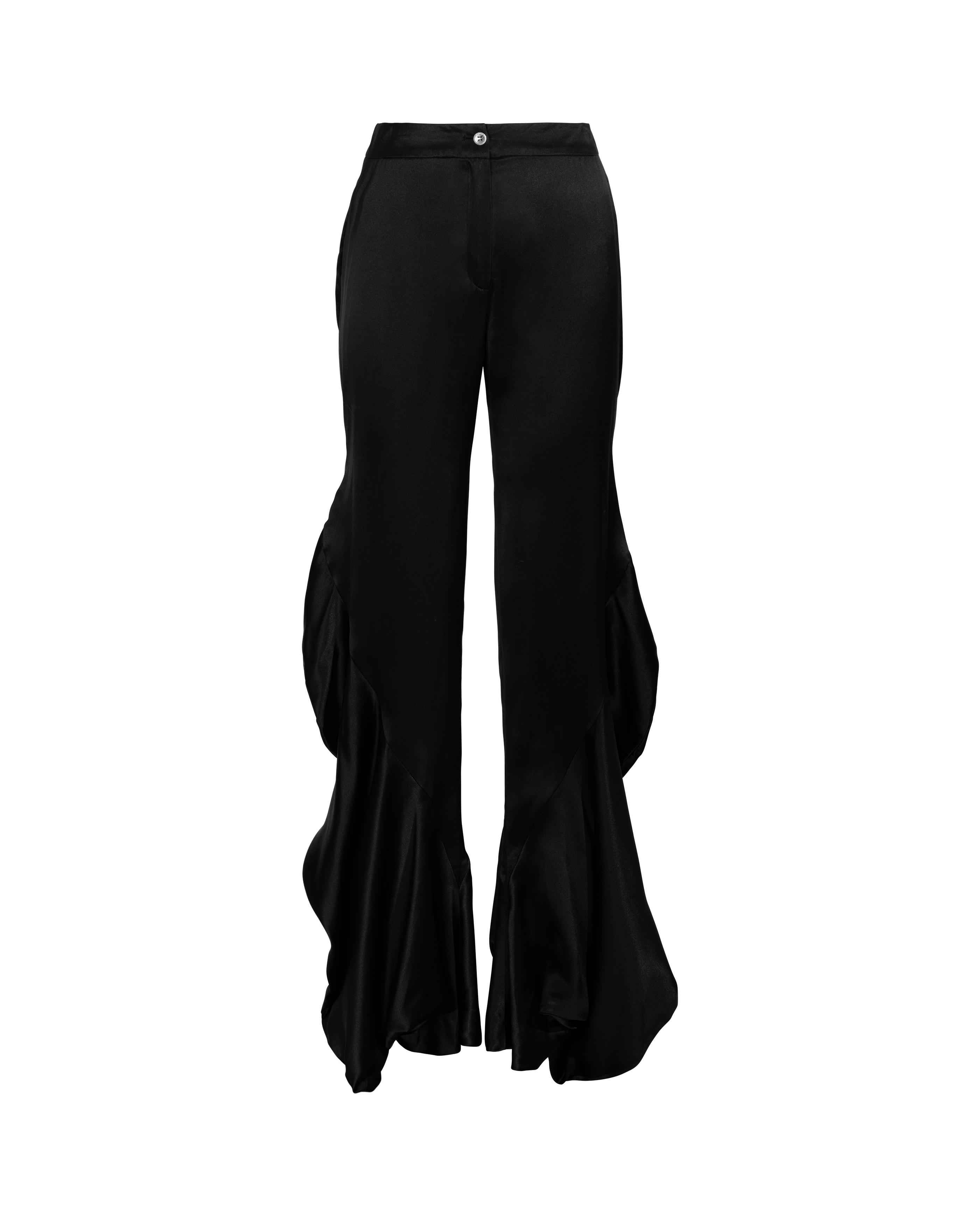 2000’s Silk Black Pants with Ruffle Sides