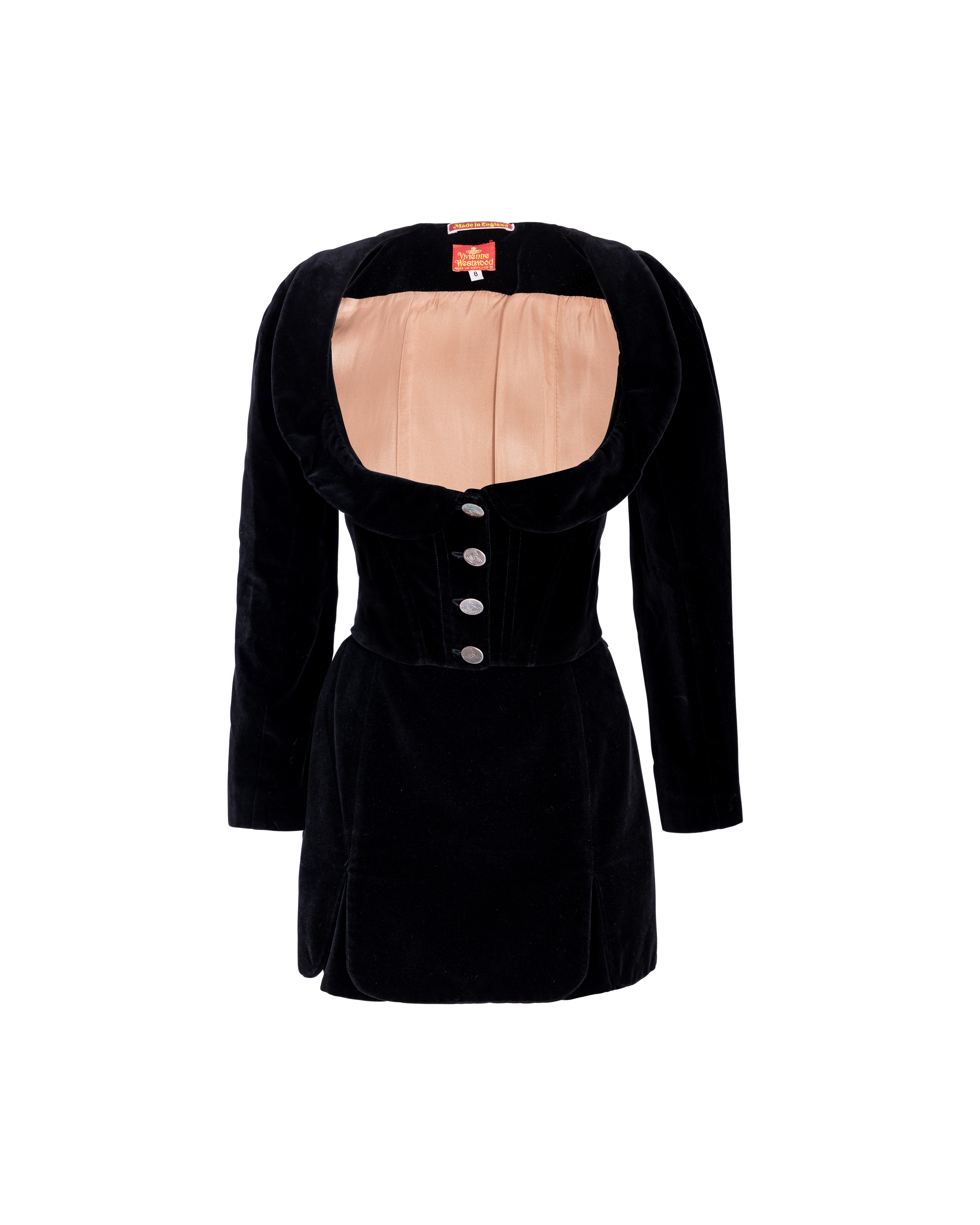 A/W 1988 Black Velvet Long Sleeve Jacket and Mini Skirt Set
