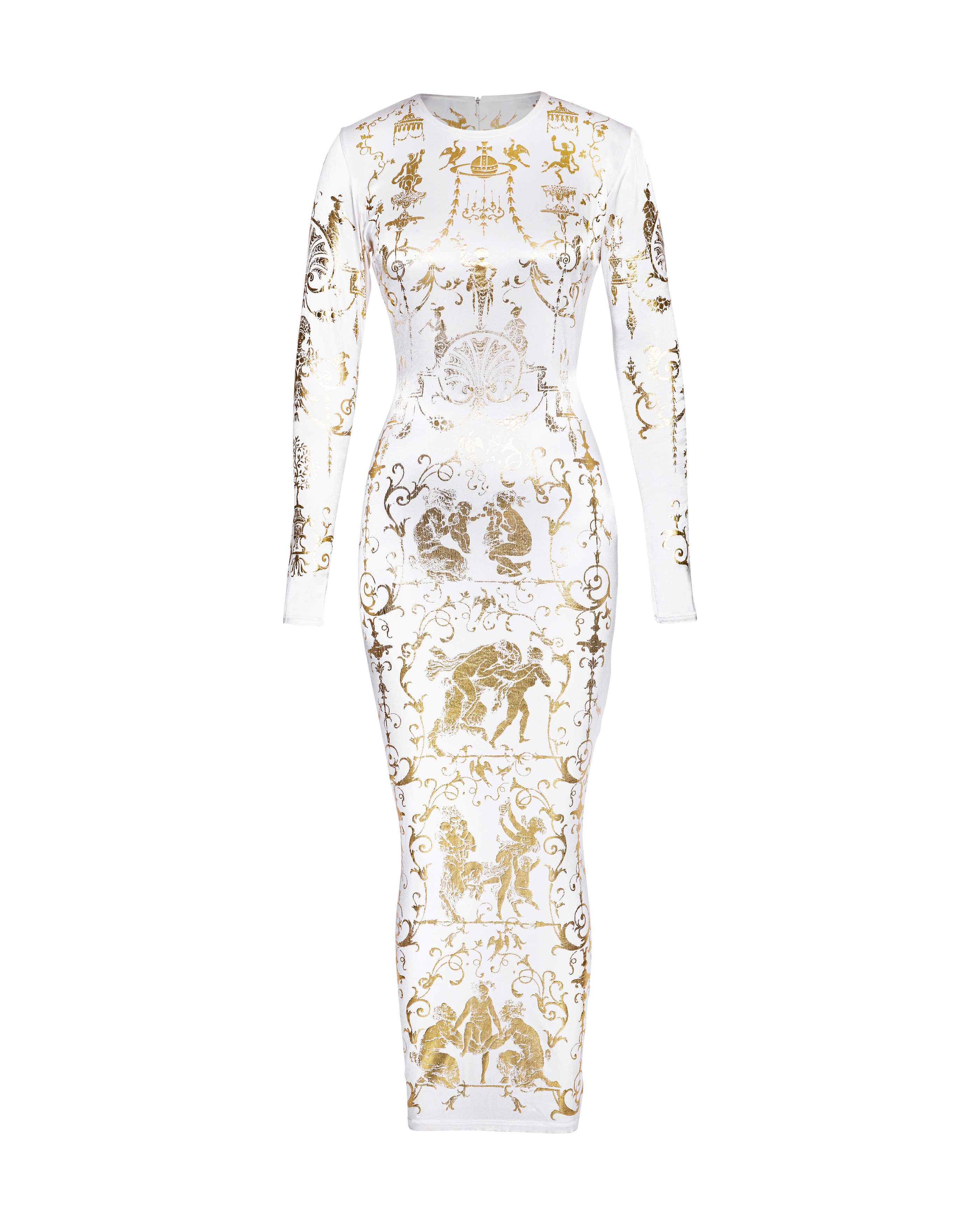 A/W 1991 White and Gold Boulle Print Gown
