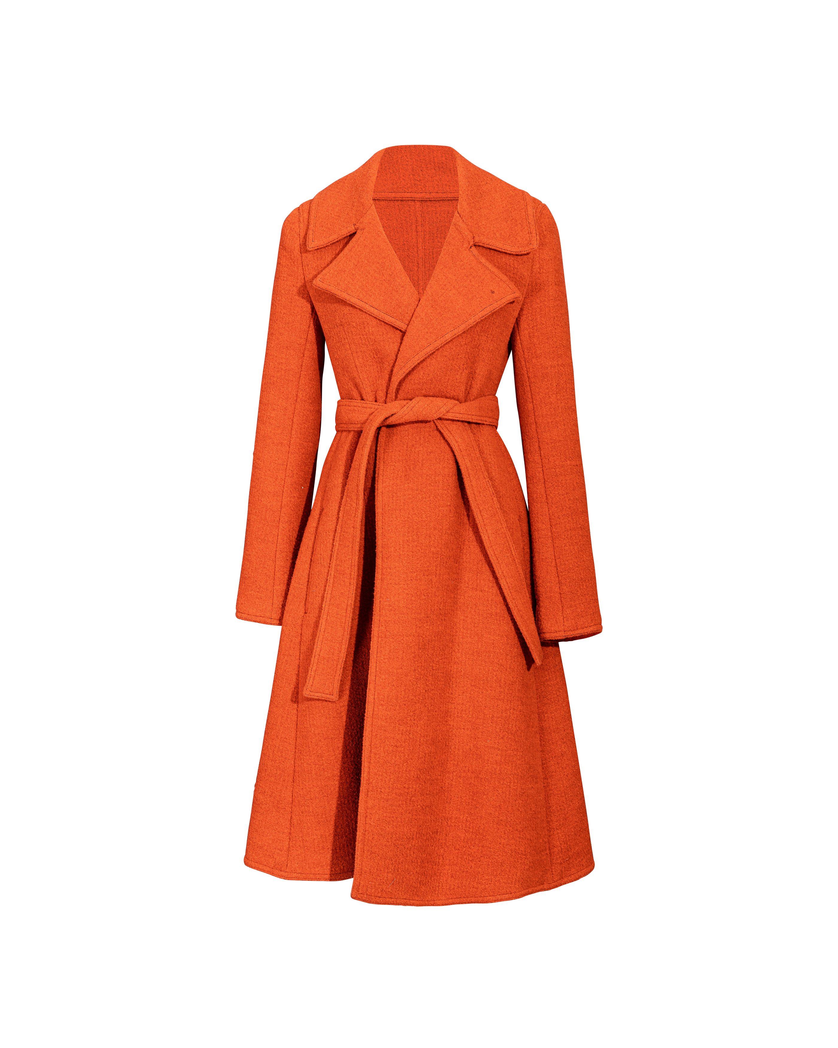 c. 2010 Burnt Orange Belted Wool Blend Coat
