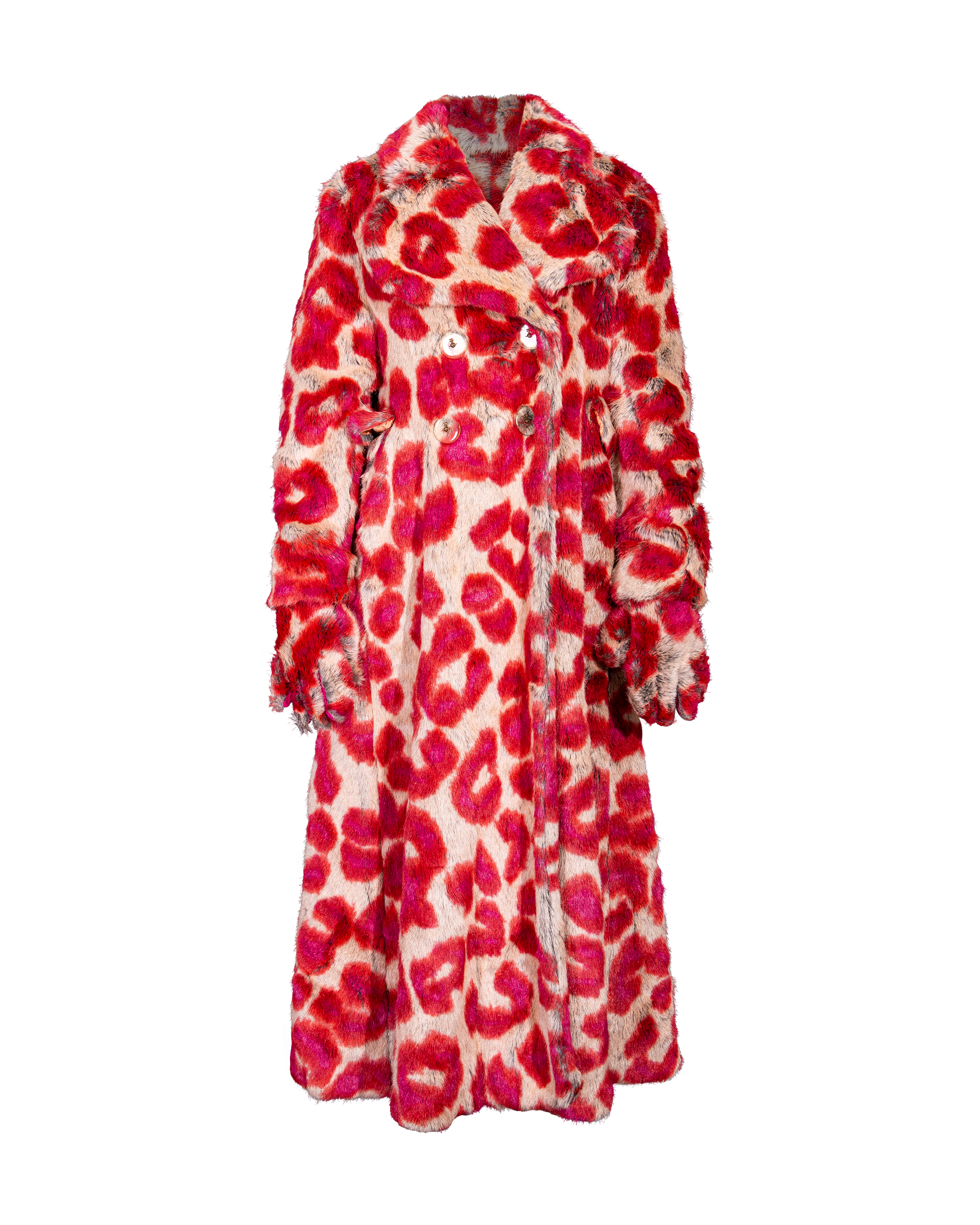 A/W 1992 Faux Fur Leopard Print Coat and Glove Set