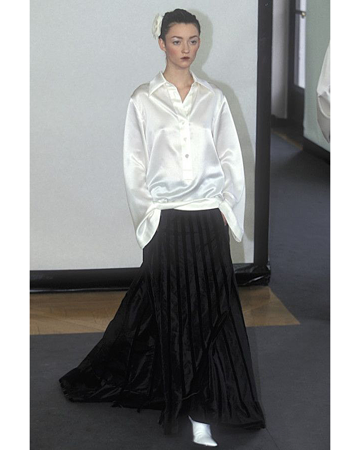 A/W 1998 Black Silk and Velvet Paneled Skirt with Train