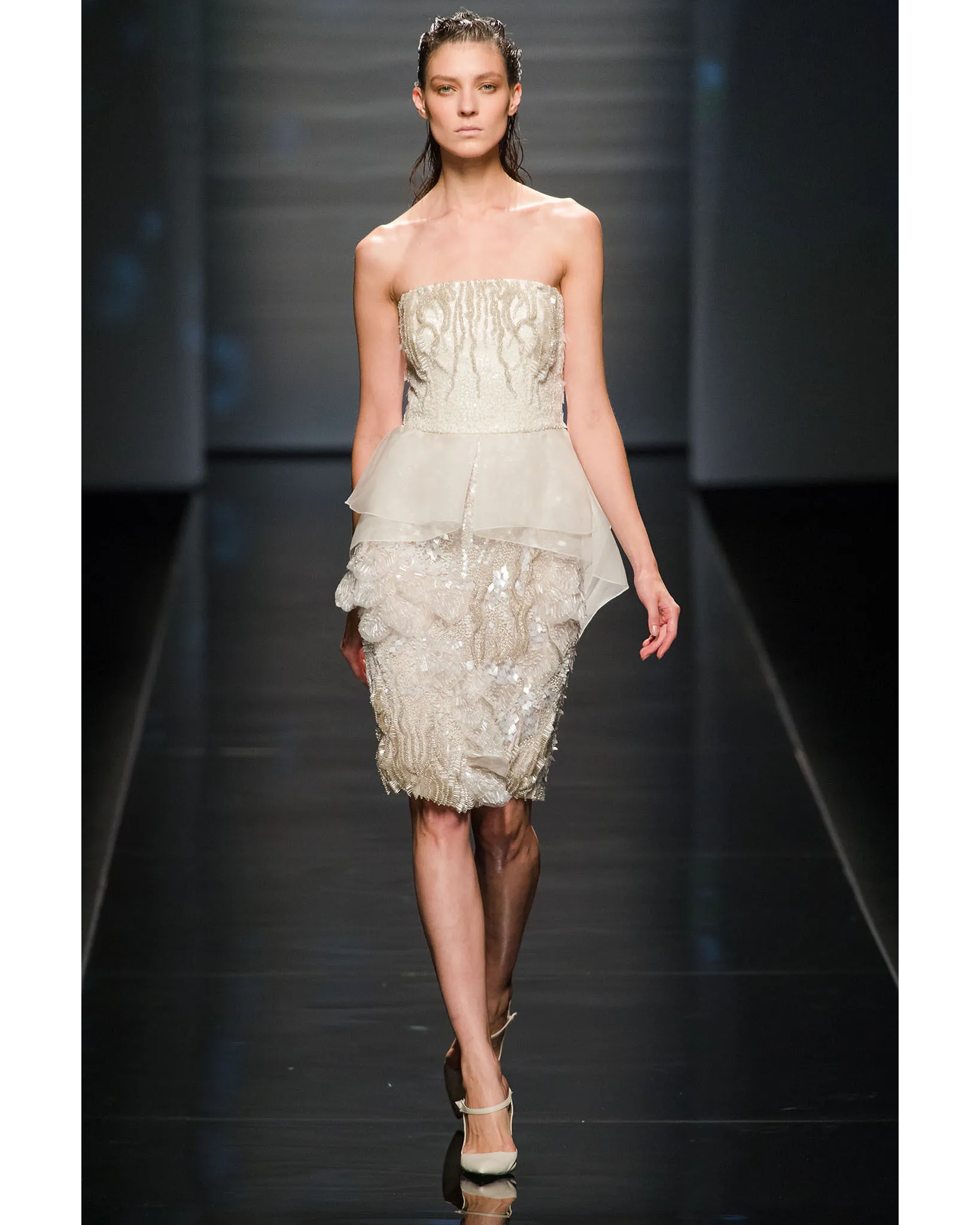 S/S 2013 Ivory Beaded Embellished Strapless Peplum Dress
