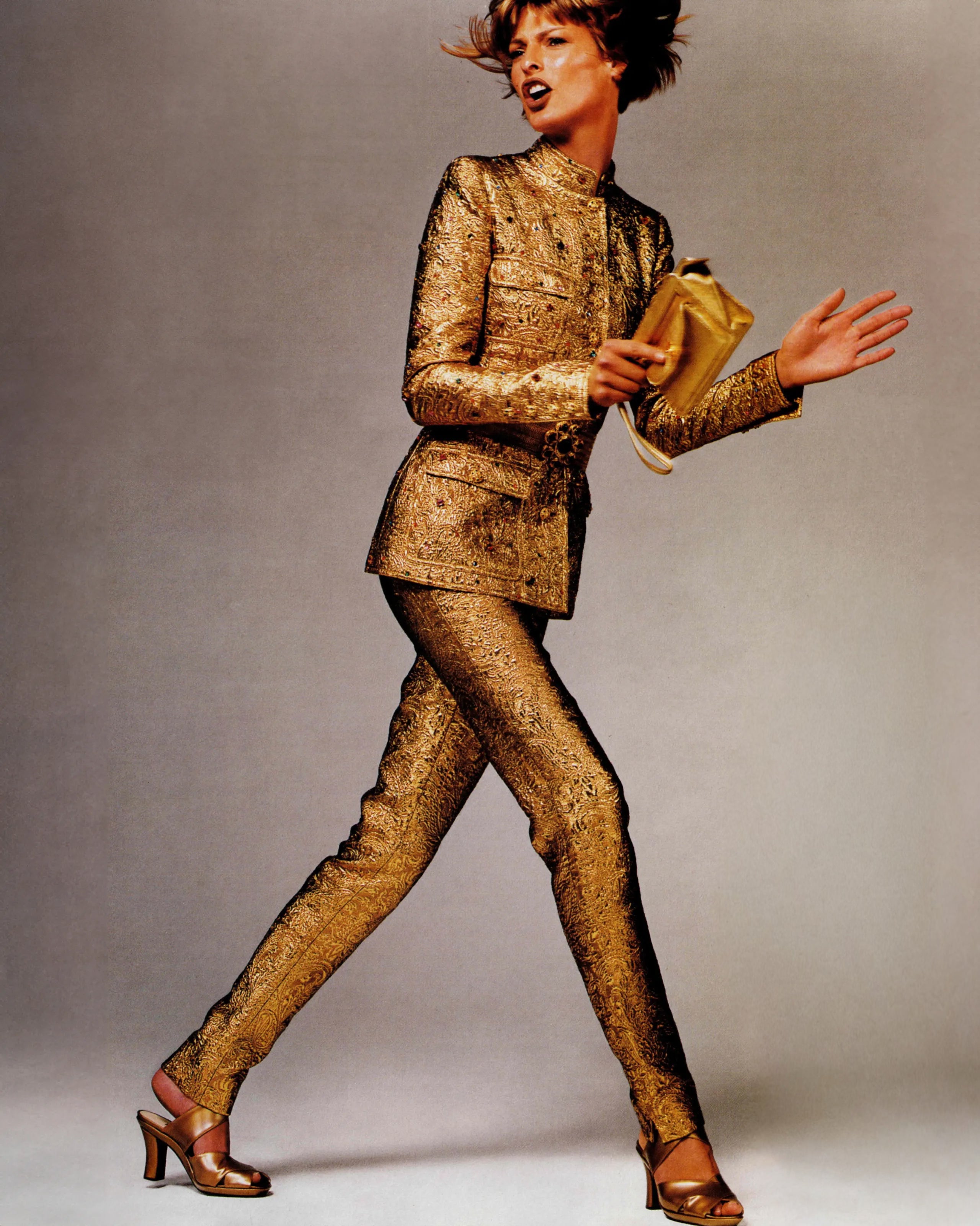 S/S 1996 Gold 'Lesage' Quilted Pantsuit with Gripoix Belt