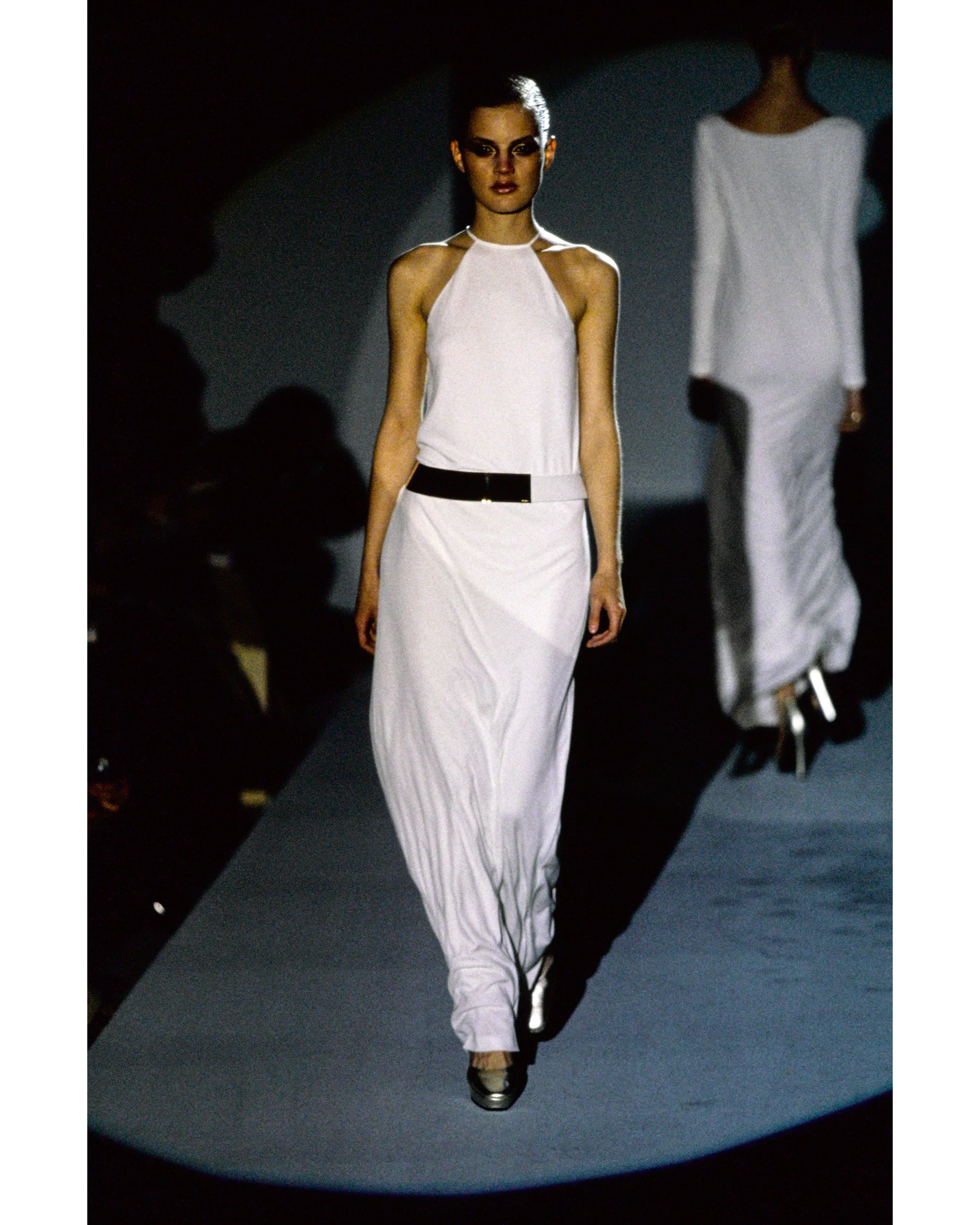 A/W 1996 White Jersey Gown with Curved Gold Belt