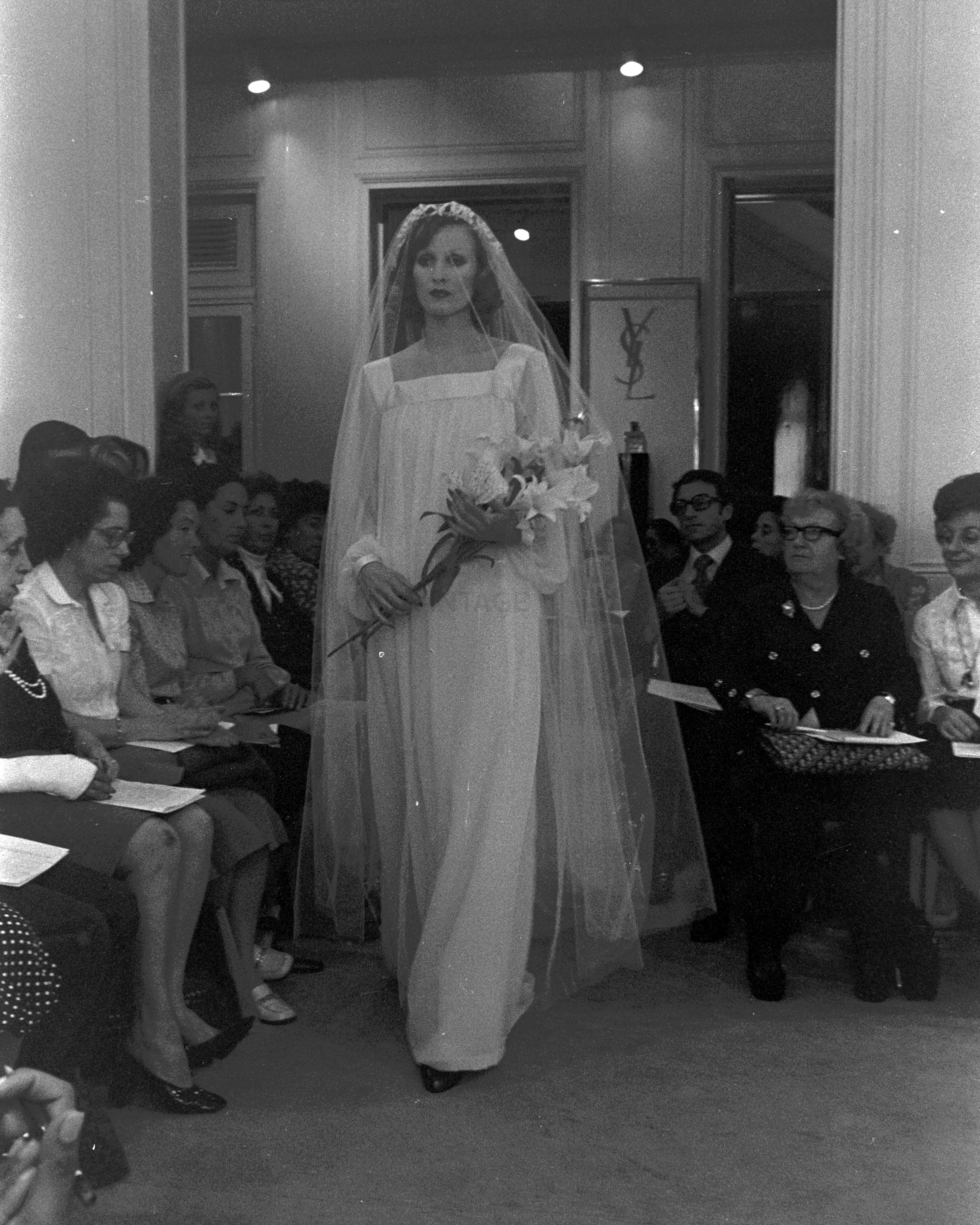 1990's Ivory Long Sleeve Column Gown with Epaulettes