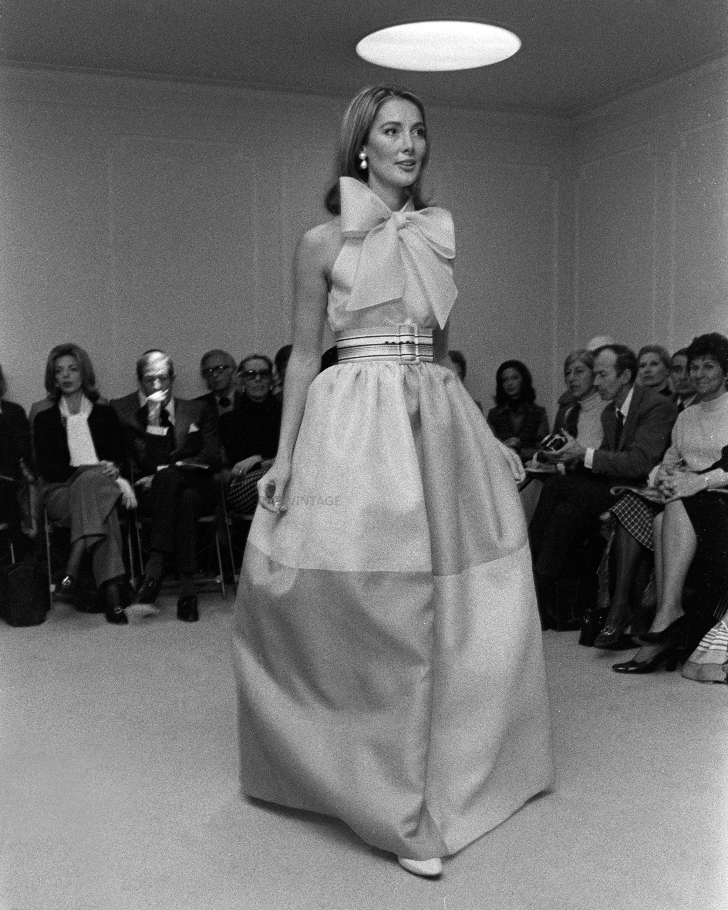 1970's Brown Silk Gazar Bow Gown