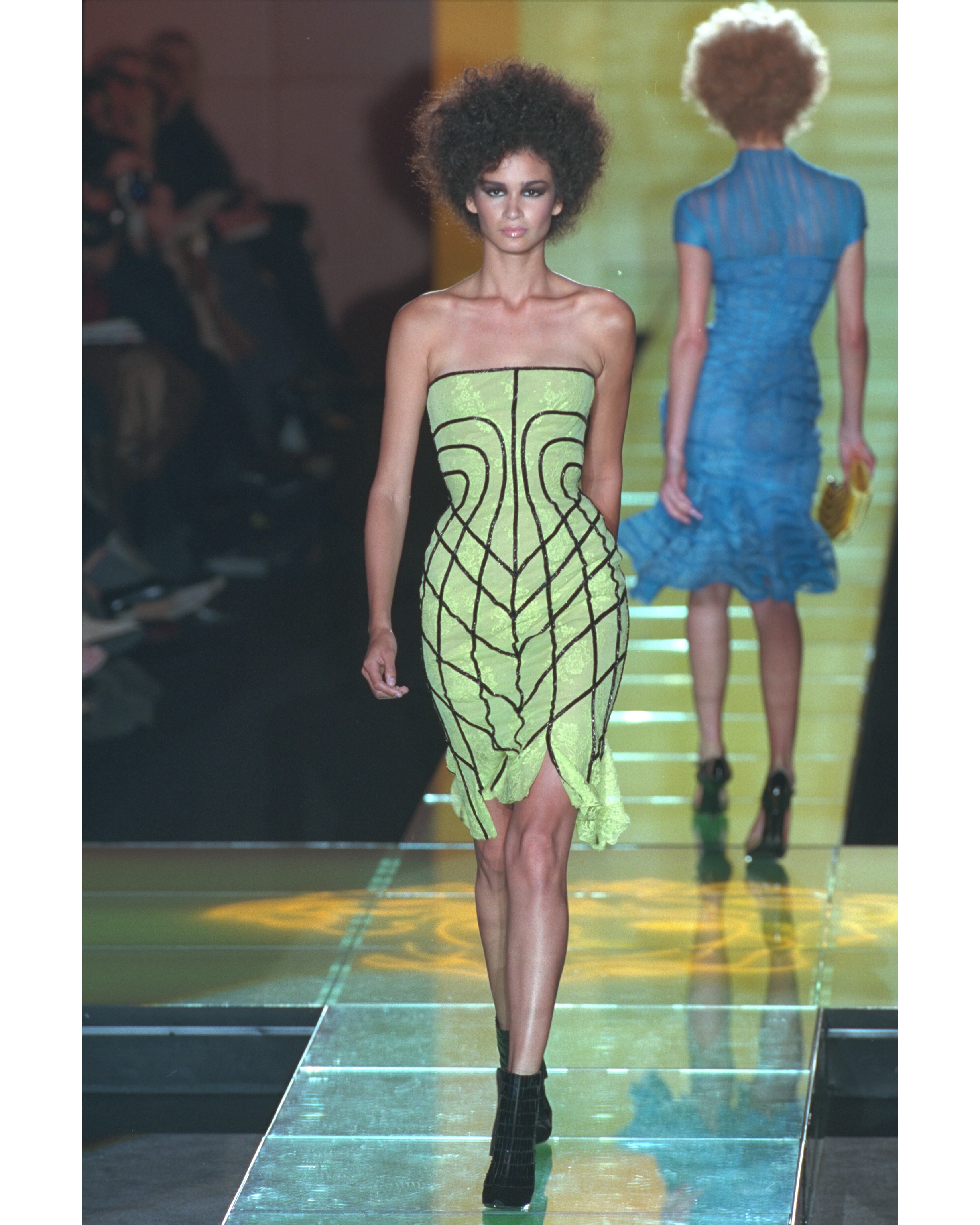 S/S 2001 Haute Couture Green and Black Geometric Embellished Dress