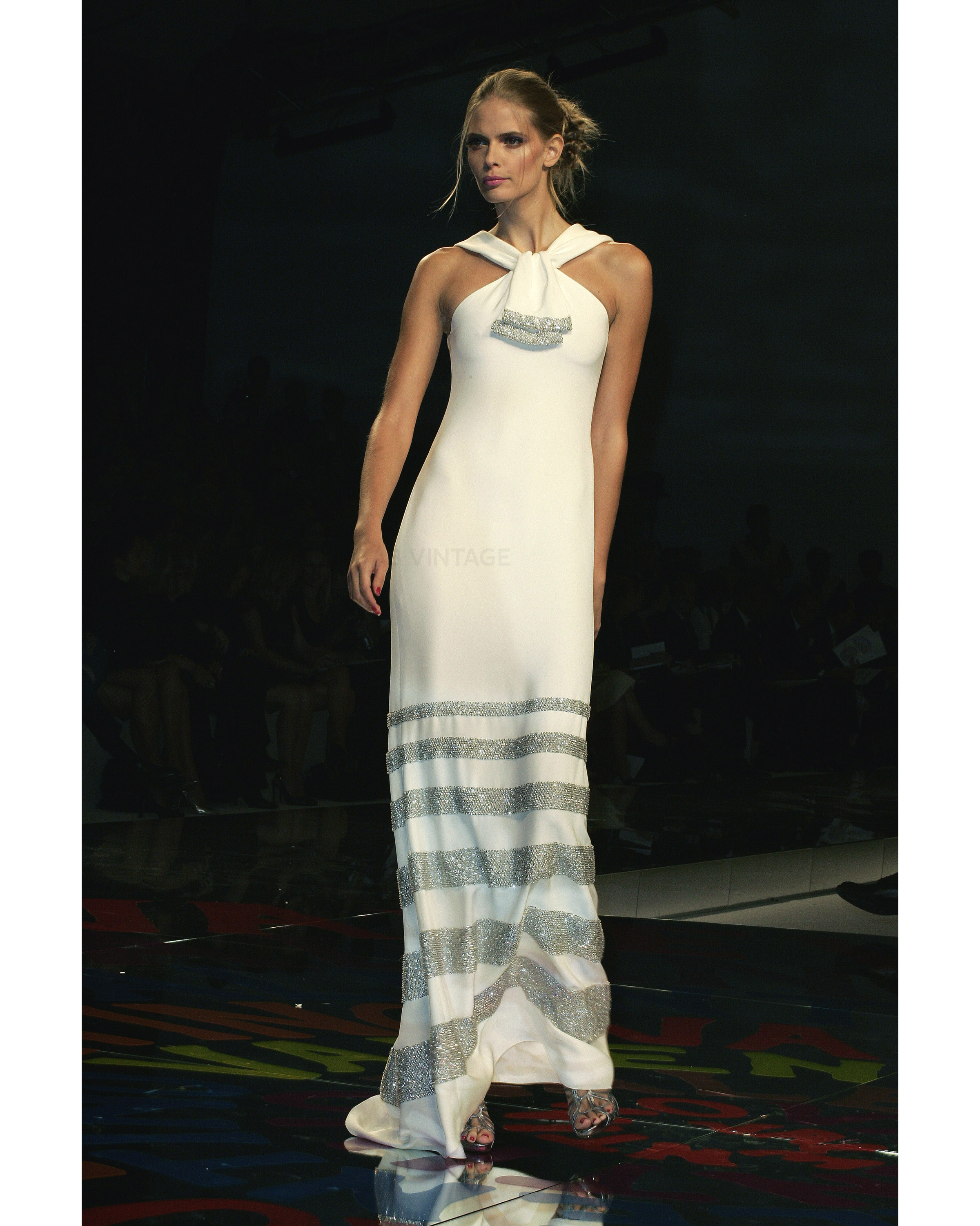 S/S 2008 Ivory and Silver Sequin Embellished Gown