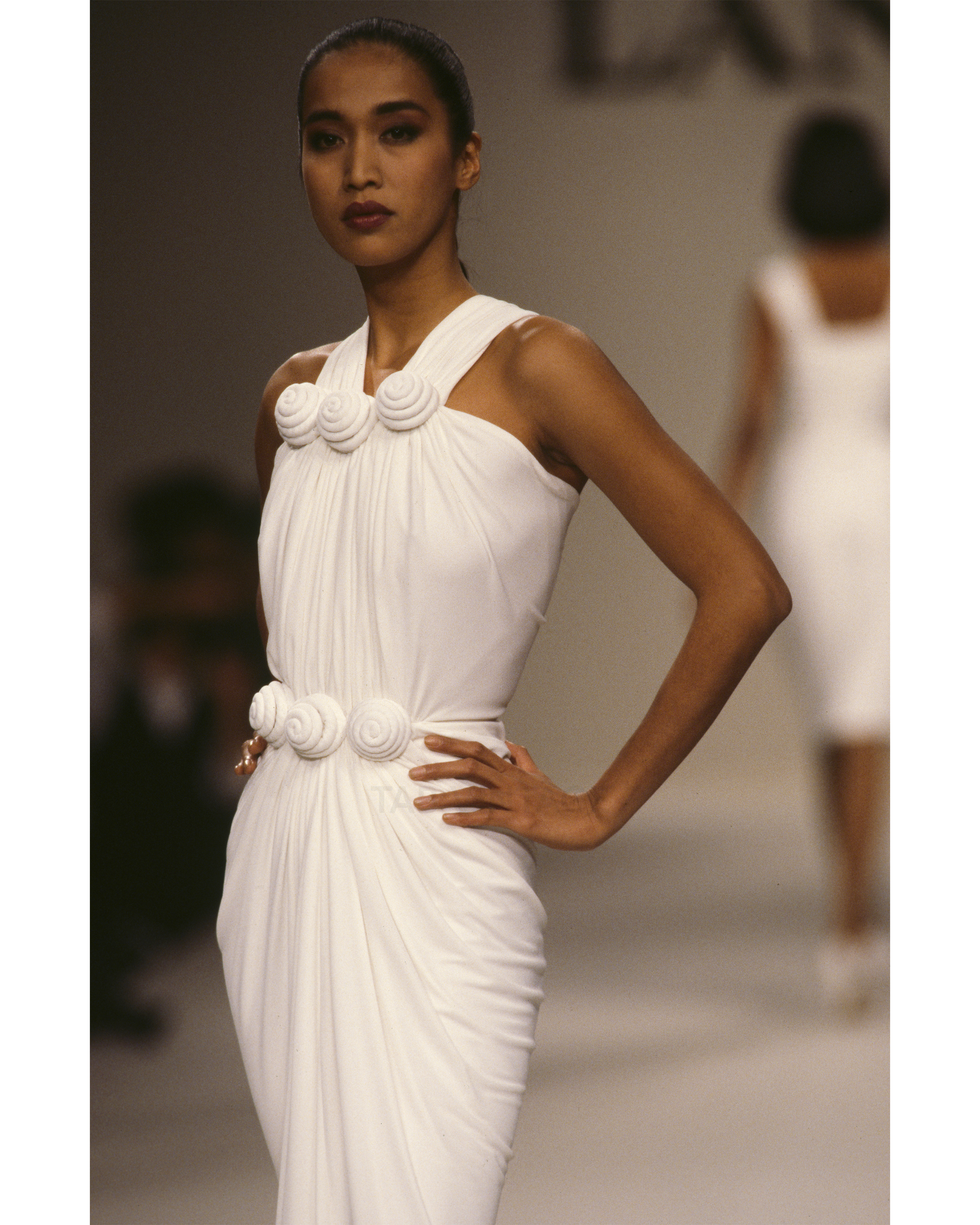 S/S 1987 White Grecian-Inspired Gown with Raised Cone Details