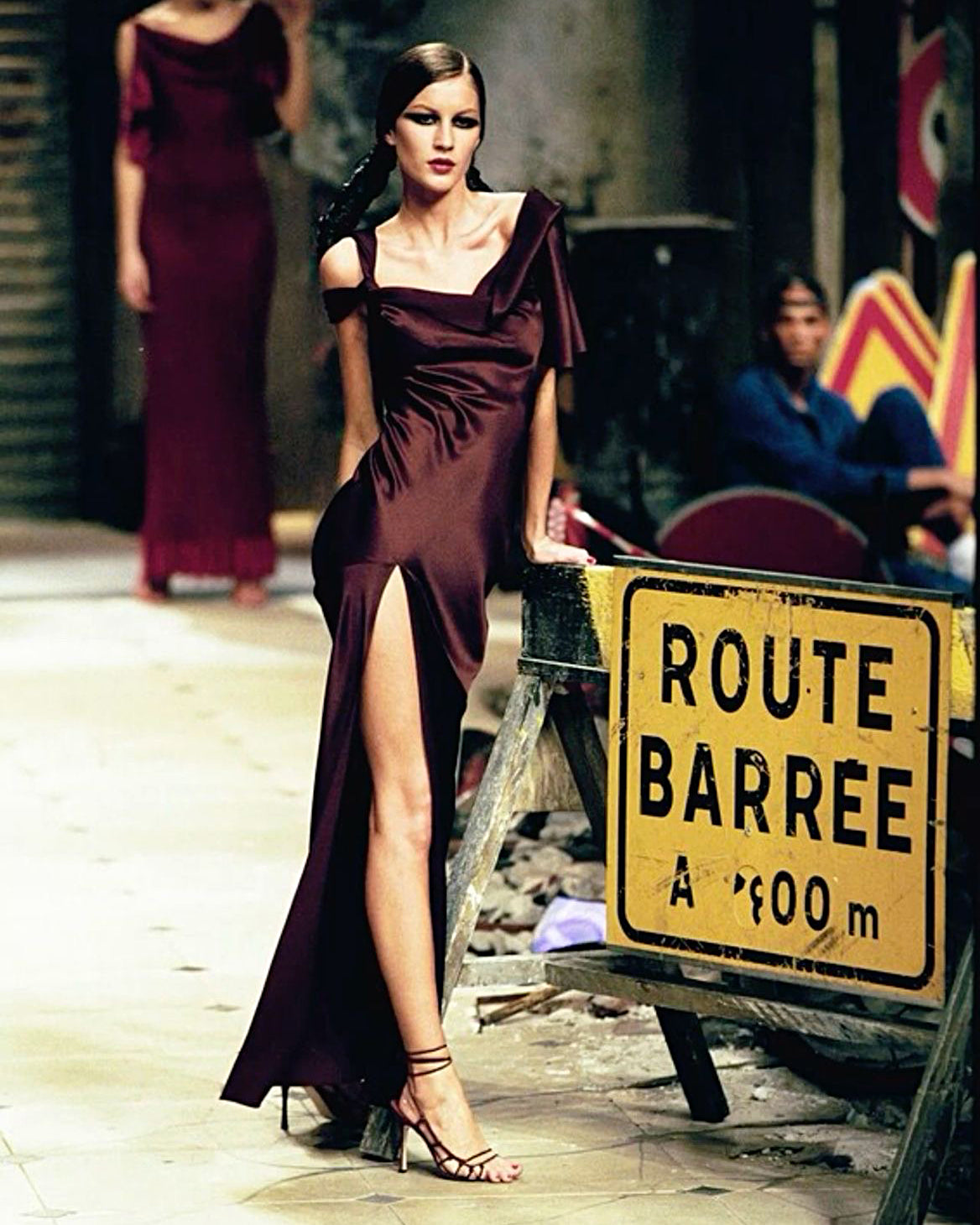 A/W 1999 Burgundy Asymmetrical Bias Cut Gown