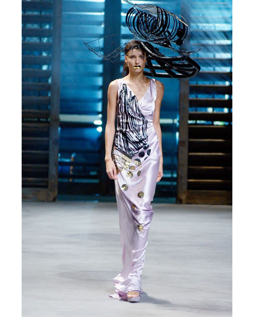 S/S 2007 Lilac Purple Gown with Sequin Embroidered 'Sketching' Pattern