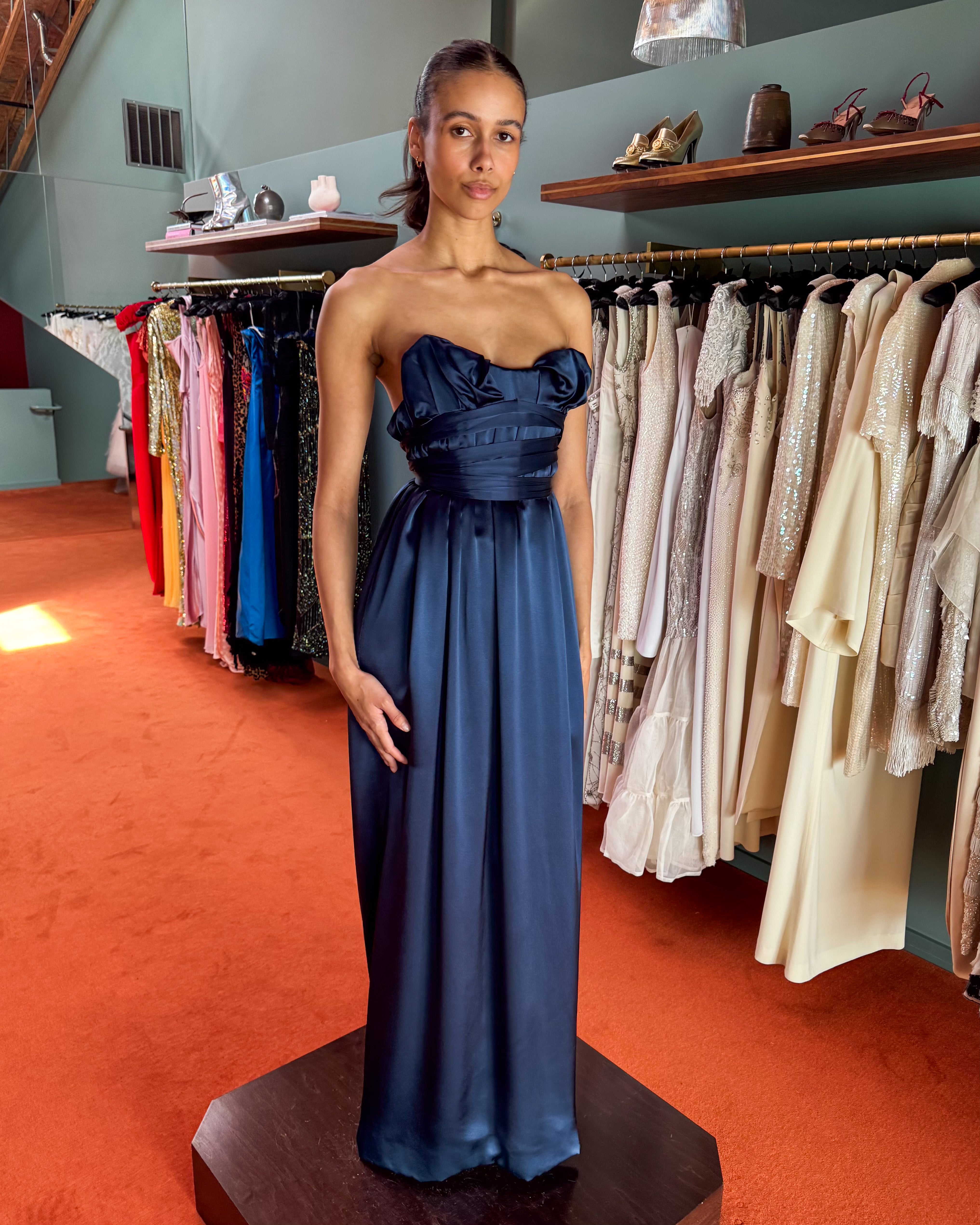 2008 Deep Blue Strapless Silk Wrap Gown
