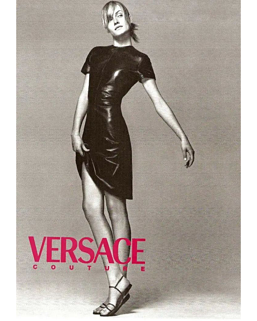 S/S 1996 Black Leather Above-Knee A-Line Dress