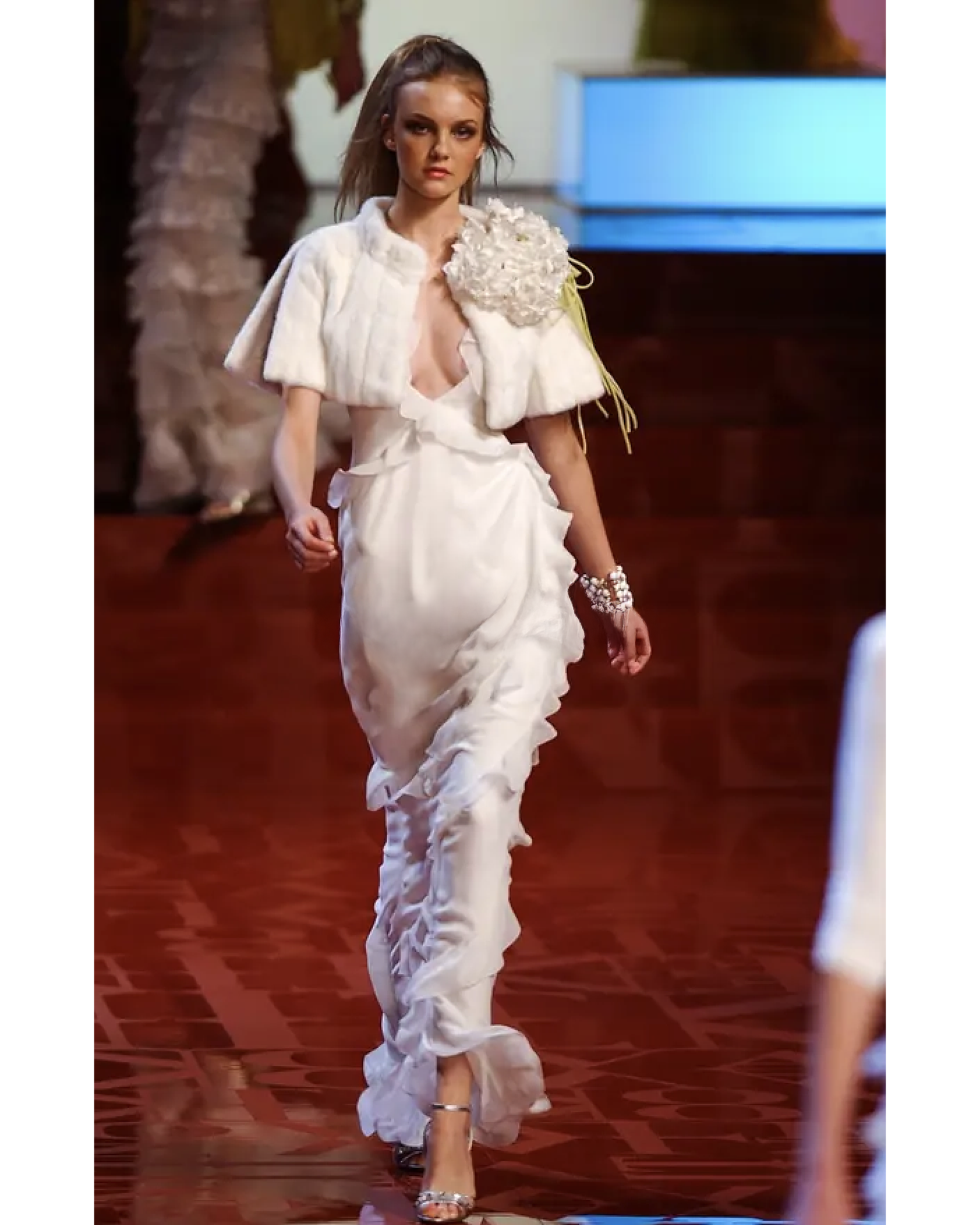 S/S 2005 Ivory Tiered Ruffle Silk Halter Gown