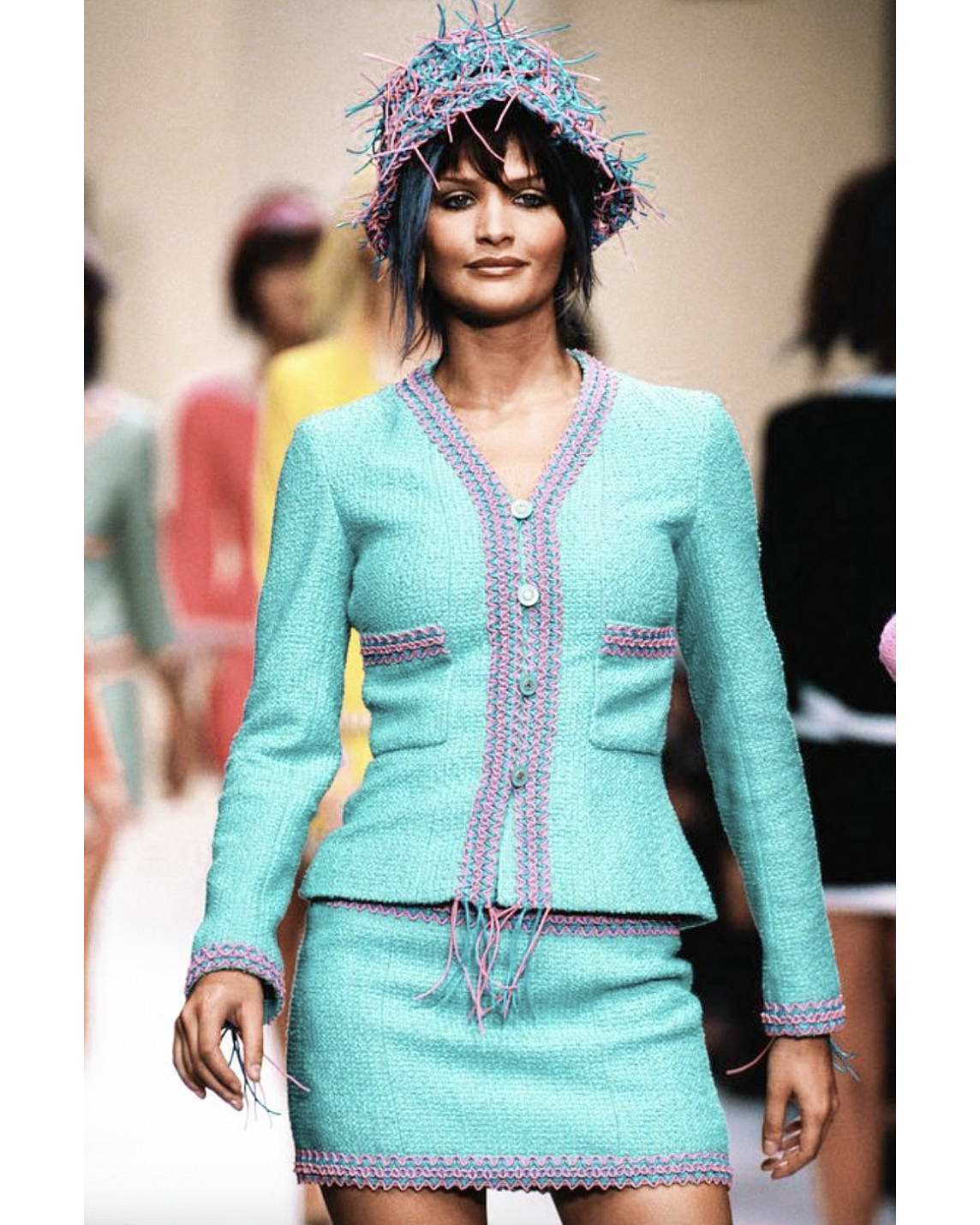 S/S 1994 Light Blue and Pink Boucle Skirt Set