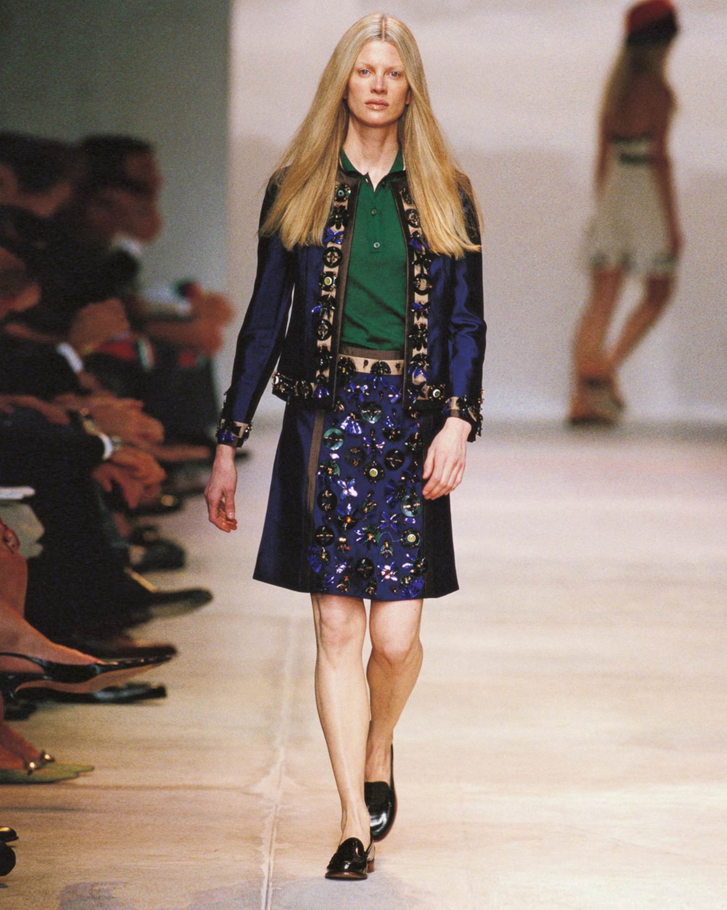 S/S 2005 Blue Jewel Tone Embellished Metallic Appliqué Skirt
