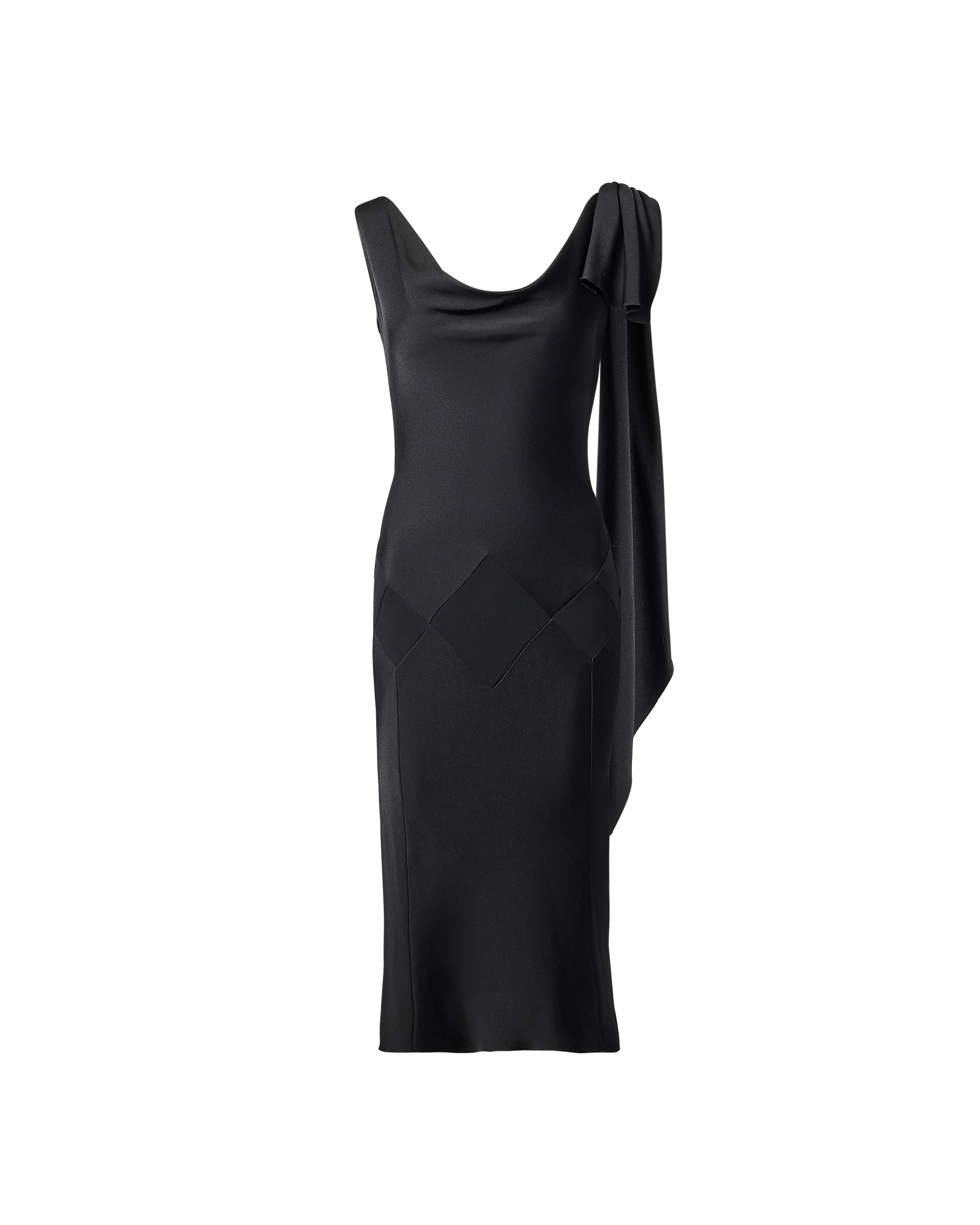 A/W 2003 Black Bias Cut Cowl Neck Dress with Built-In Sash
