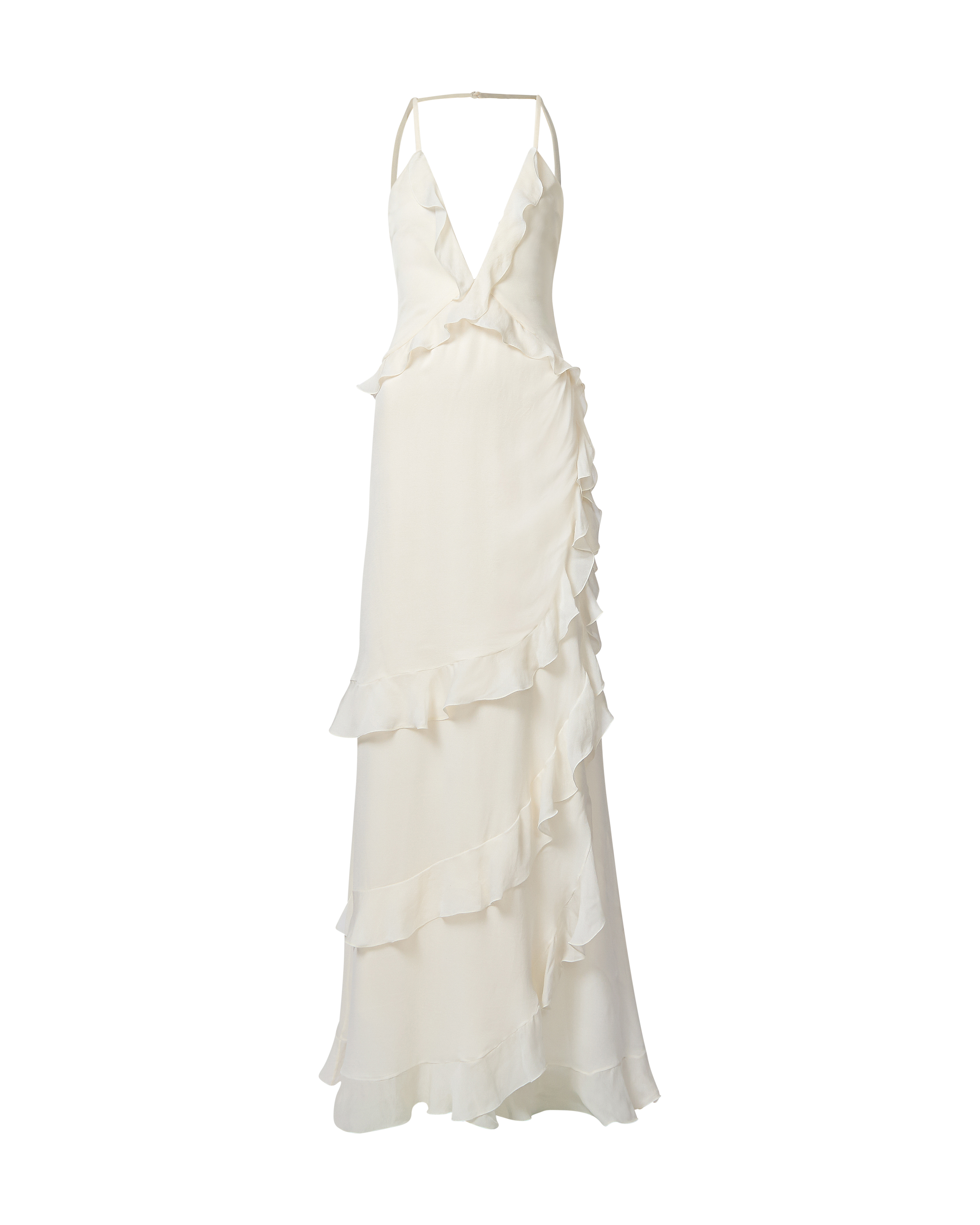 S/S 2005 Ivory Tiered Ruffle Silk Halter Gown