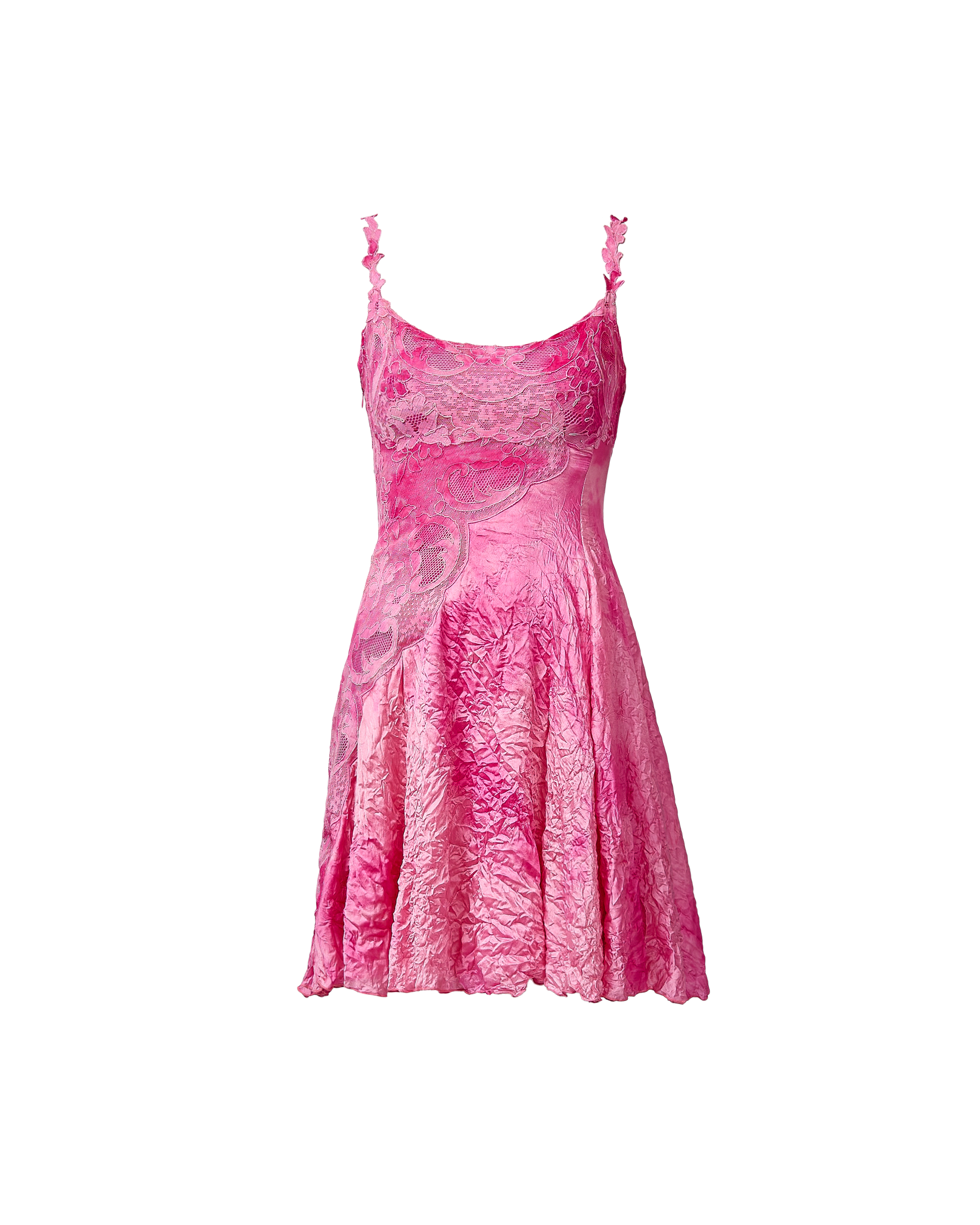 S/S 1994 Pink Crinkle Asymmetrical Mini Dress